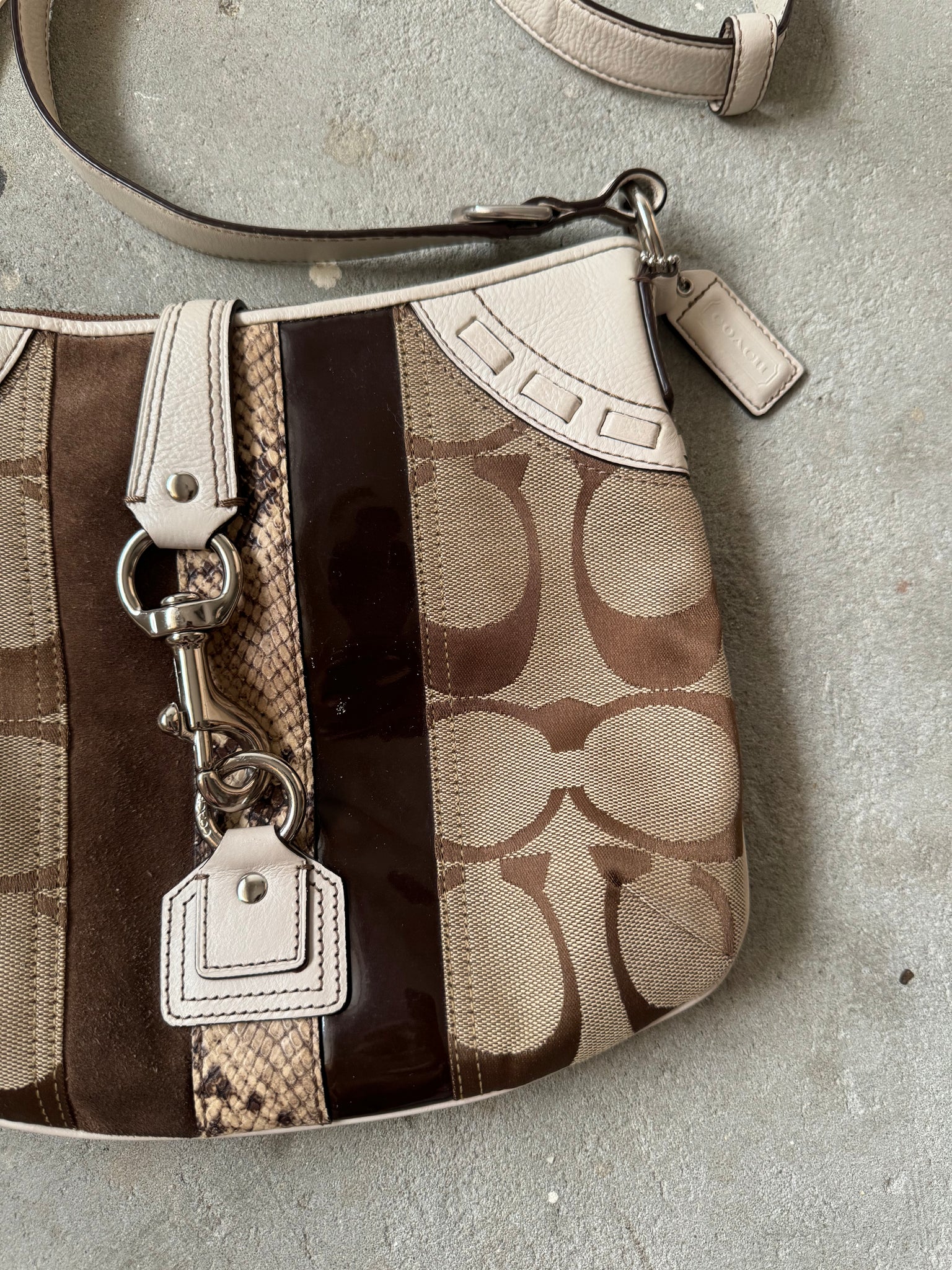 Coach 2Way Signature Python Stripe Hand Bag