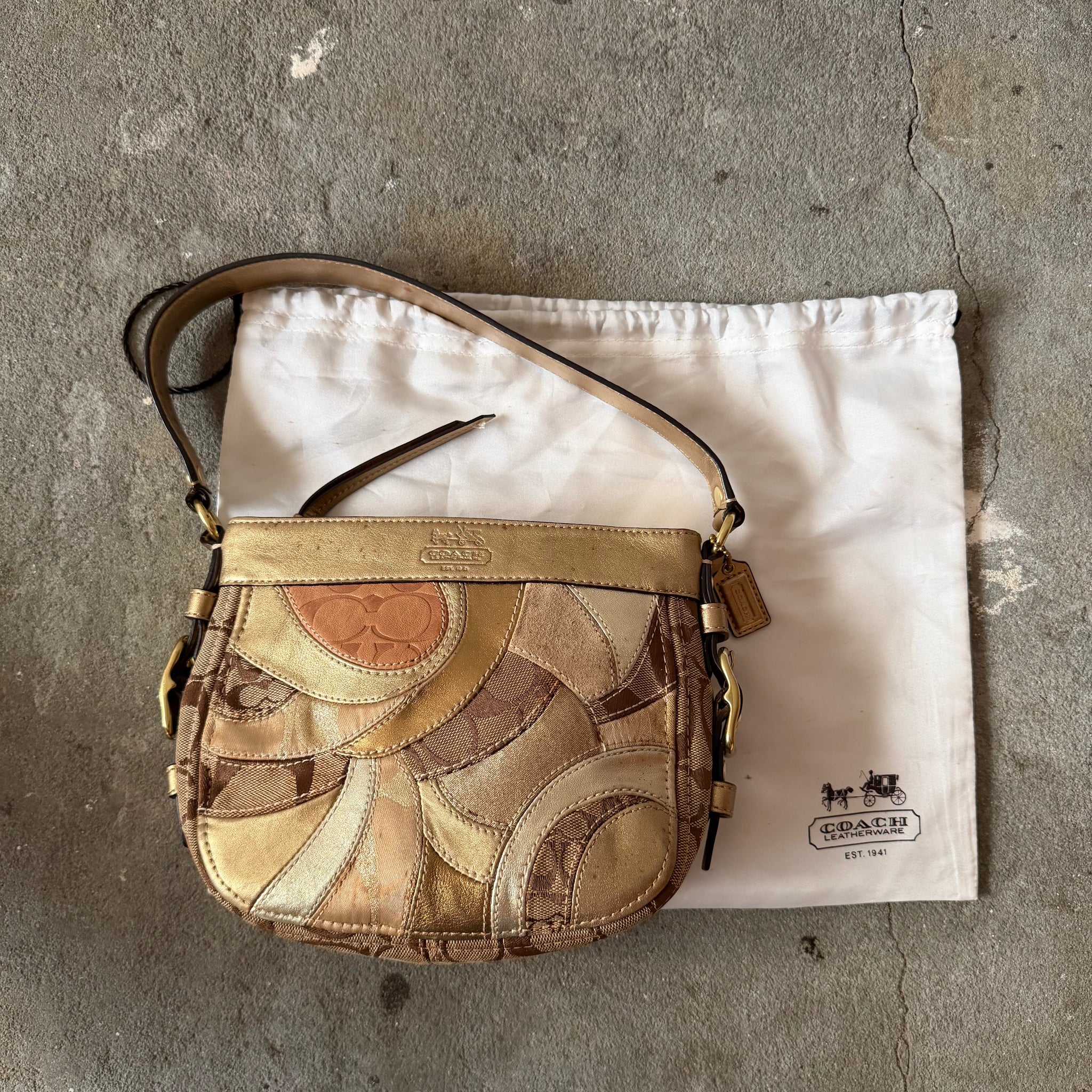 Coach Signature Zoe Patchwork Shoulder Bag Brown/Gold – Curated by 