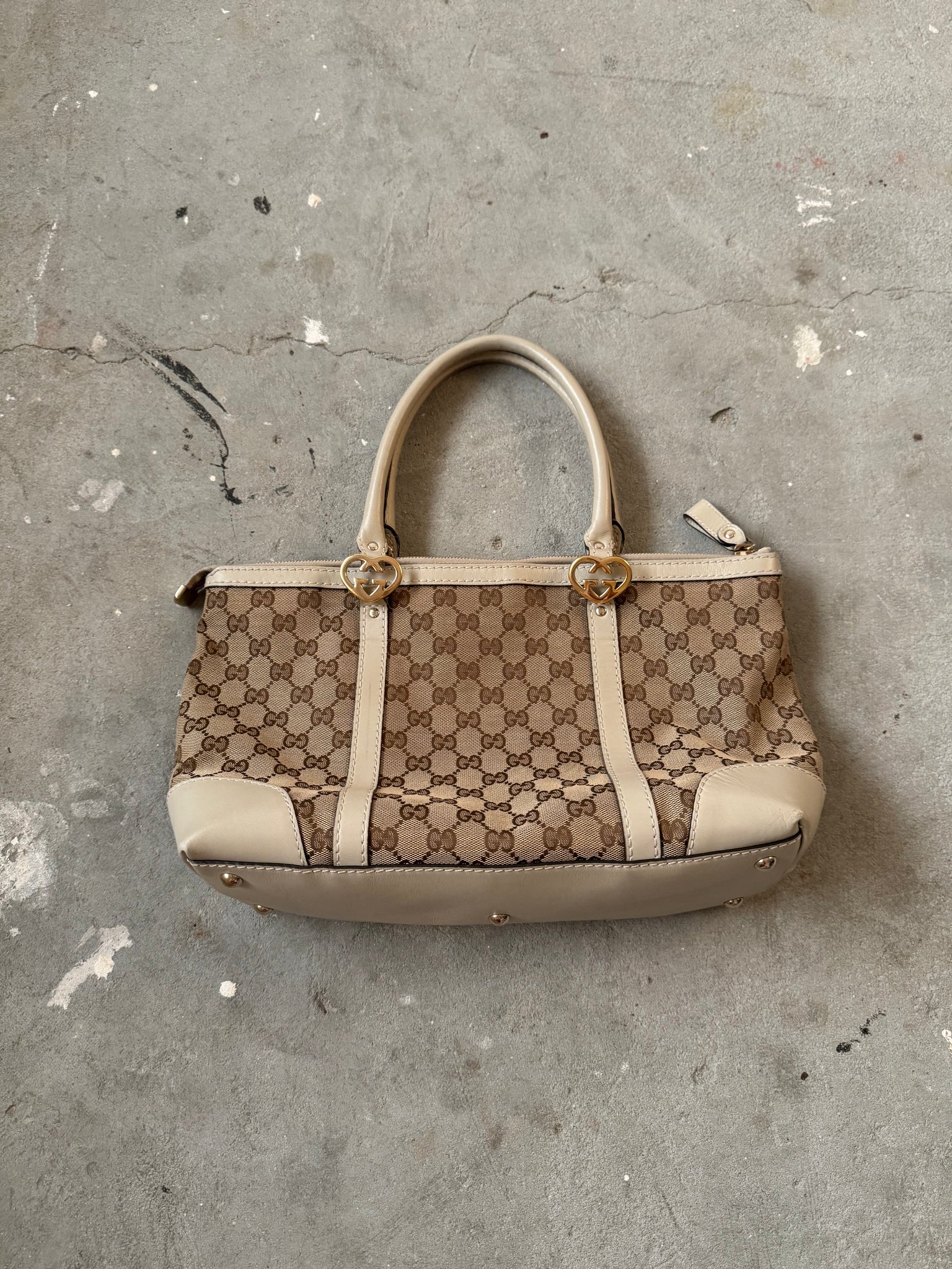 Gucci GG Monogram Lovely Heart Hand Bag Beige/White