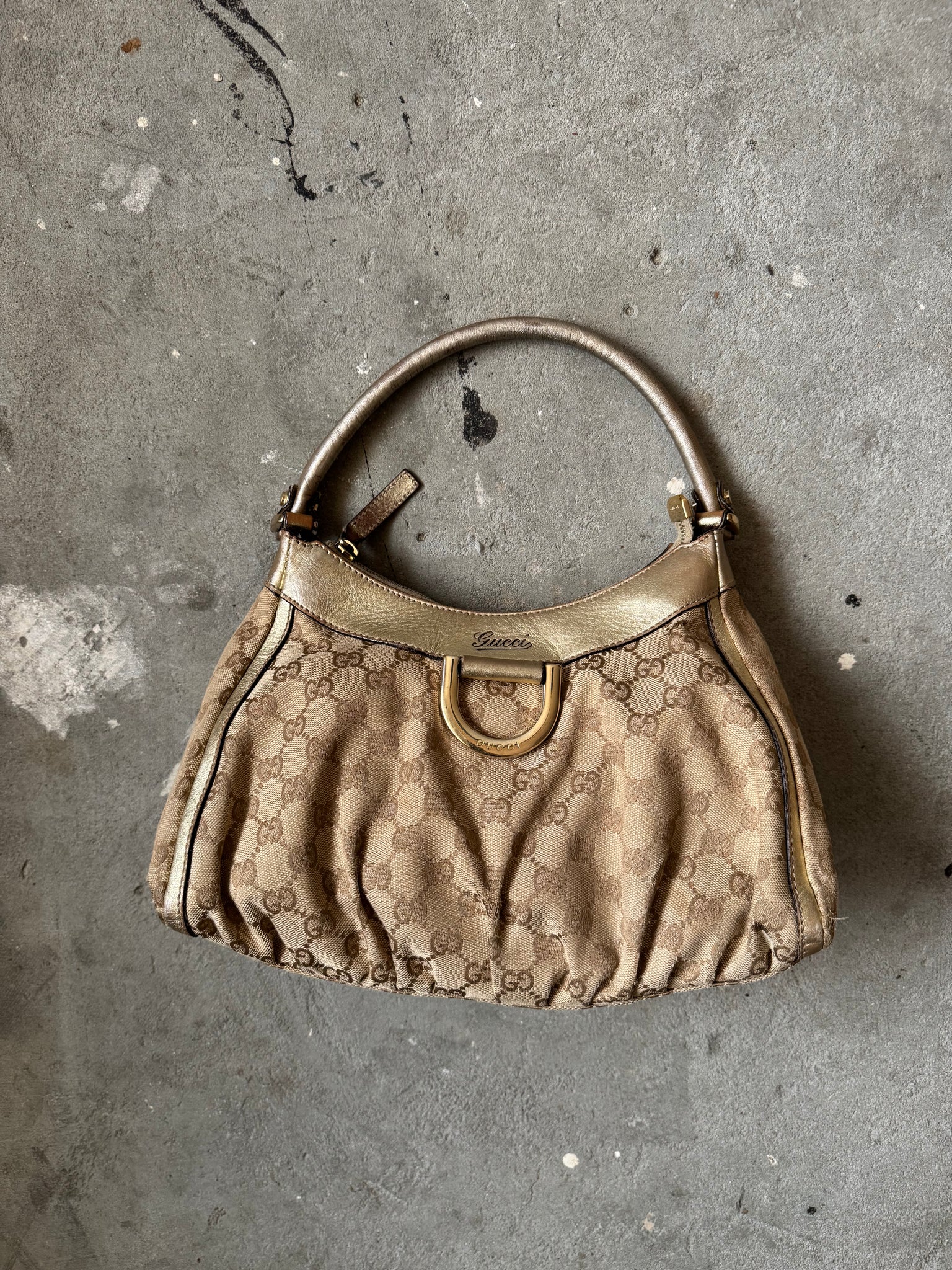Gucci GG Monogram Abbey Shoulder Bag Beige/Gold