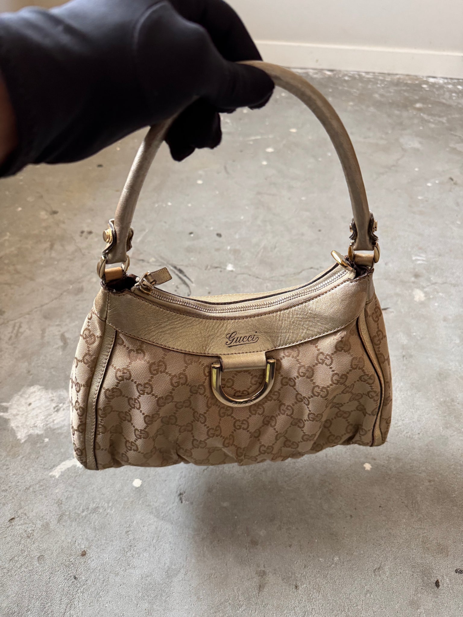 Gucci GG Monogram Abbey Shoulder Bag Beige/Gold