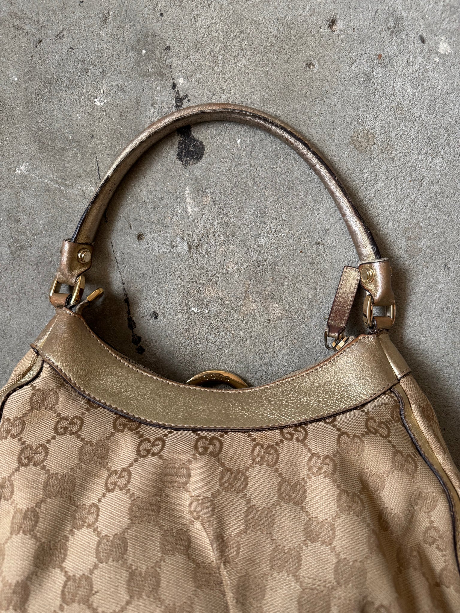 Gucci GG Monogram Abbey Shoulder Bag Beige/Gold