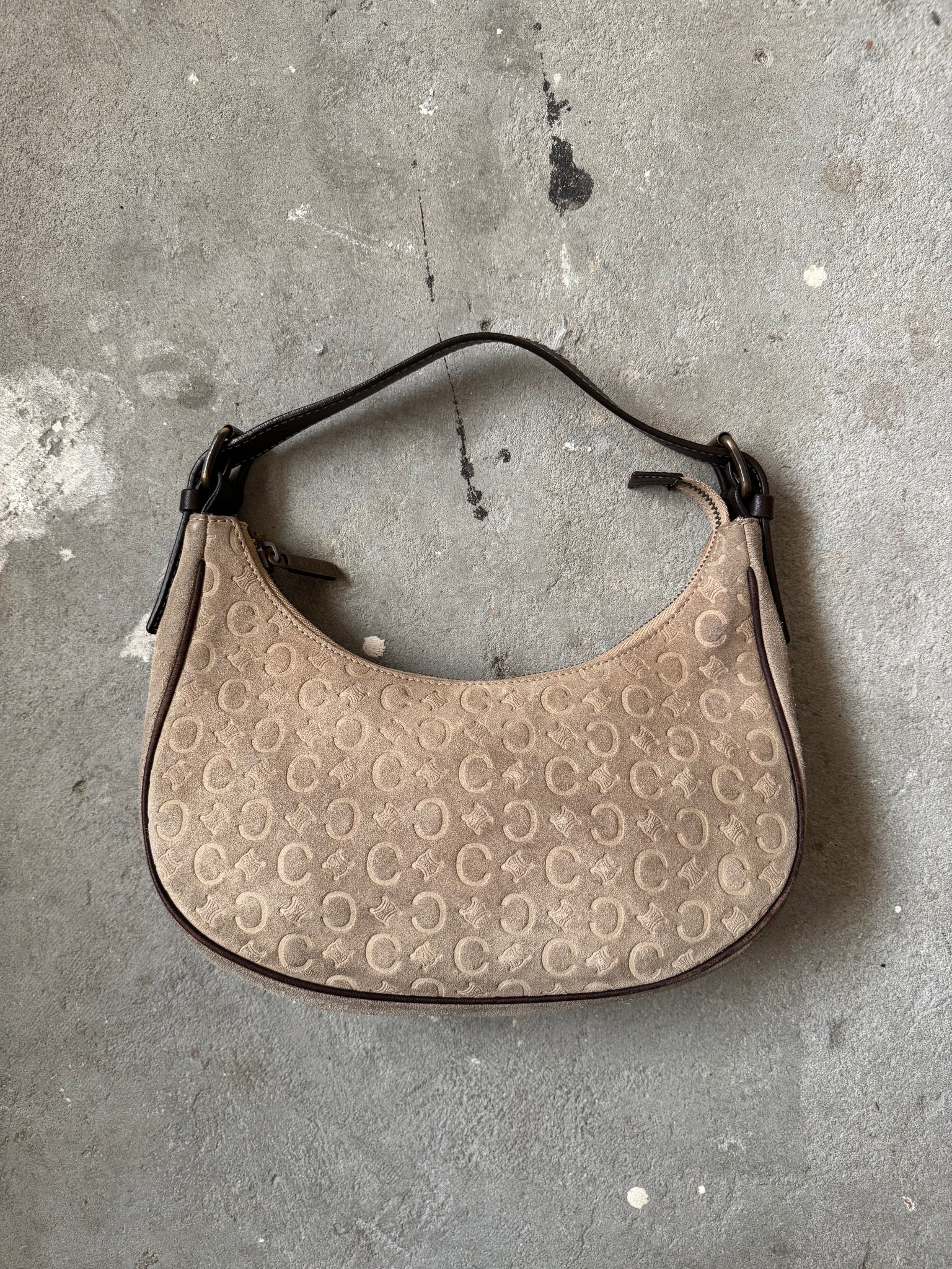 Celine Macadam Suede Ava Shoulder Bag Beige