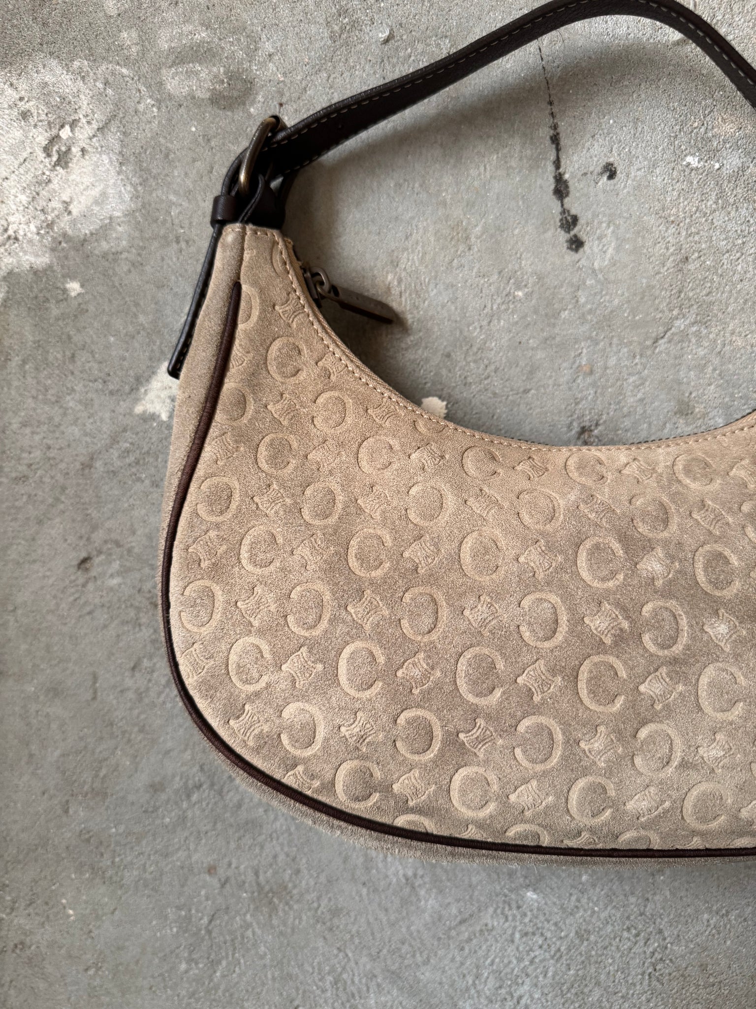 Celine Macadam Suede Ava Shoulder Bag Beige