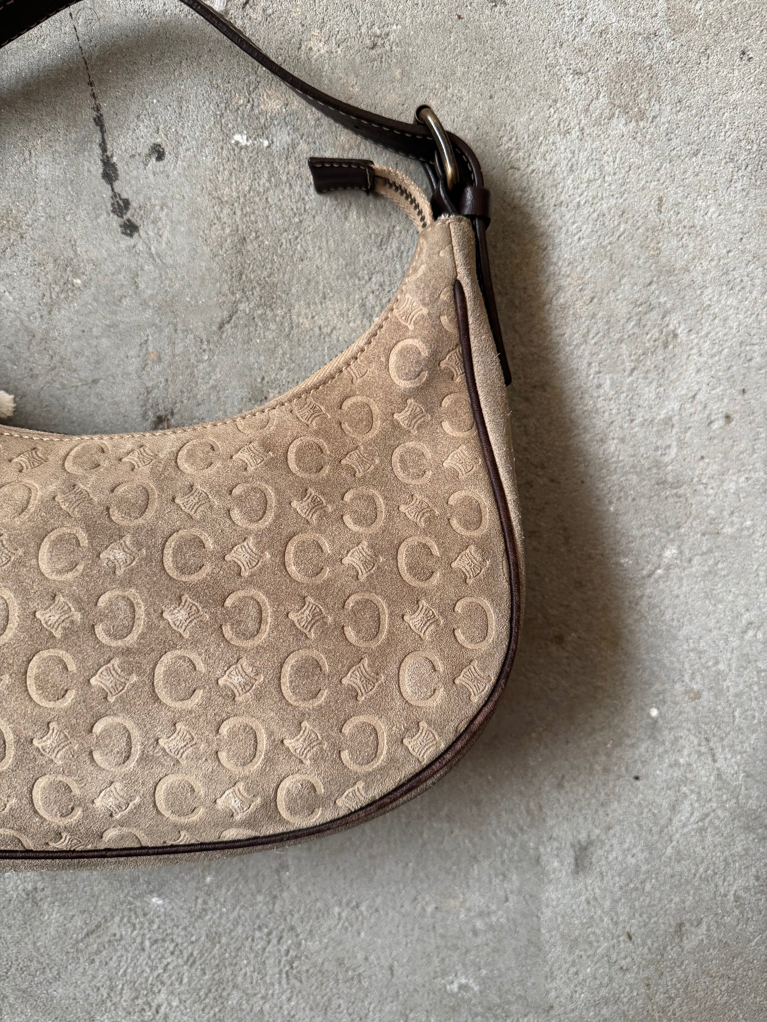 Celine Macadam Suede Ava Shoulder Bag Beige