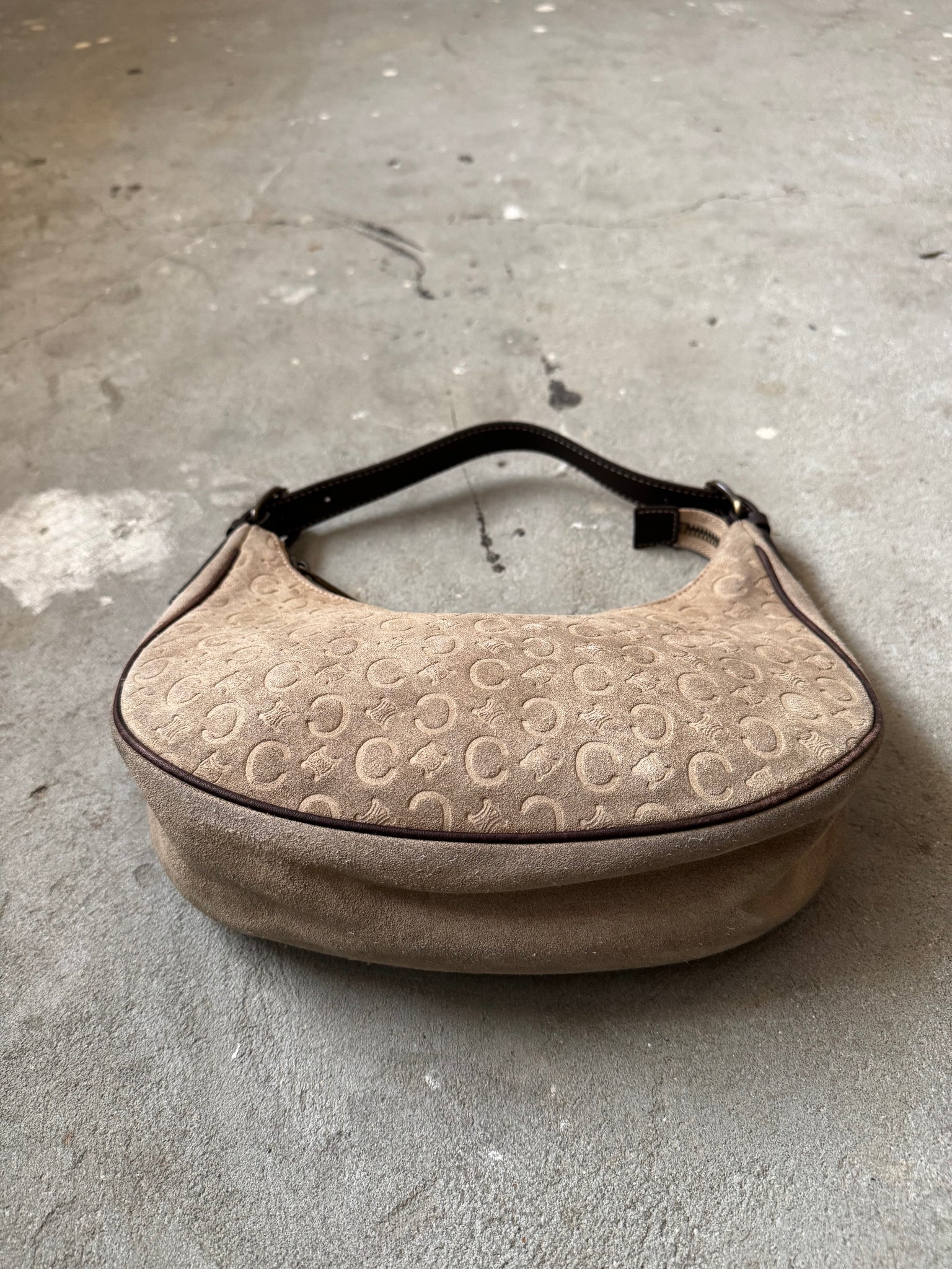 Celine Macadam Suede Ava Shoulder Bag Beige