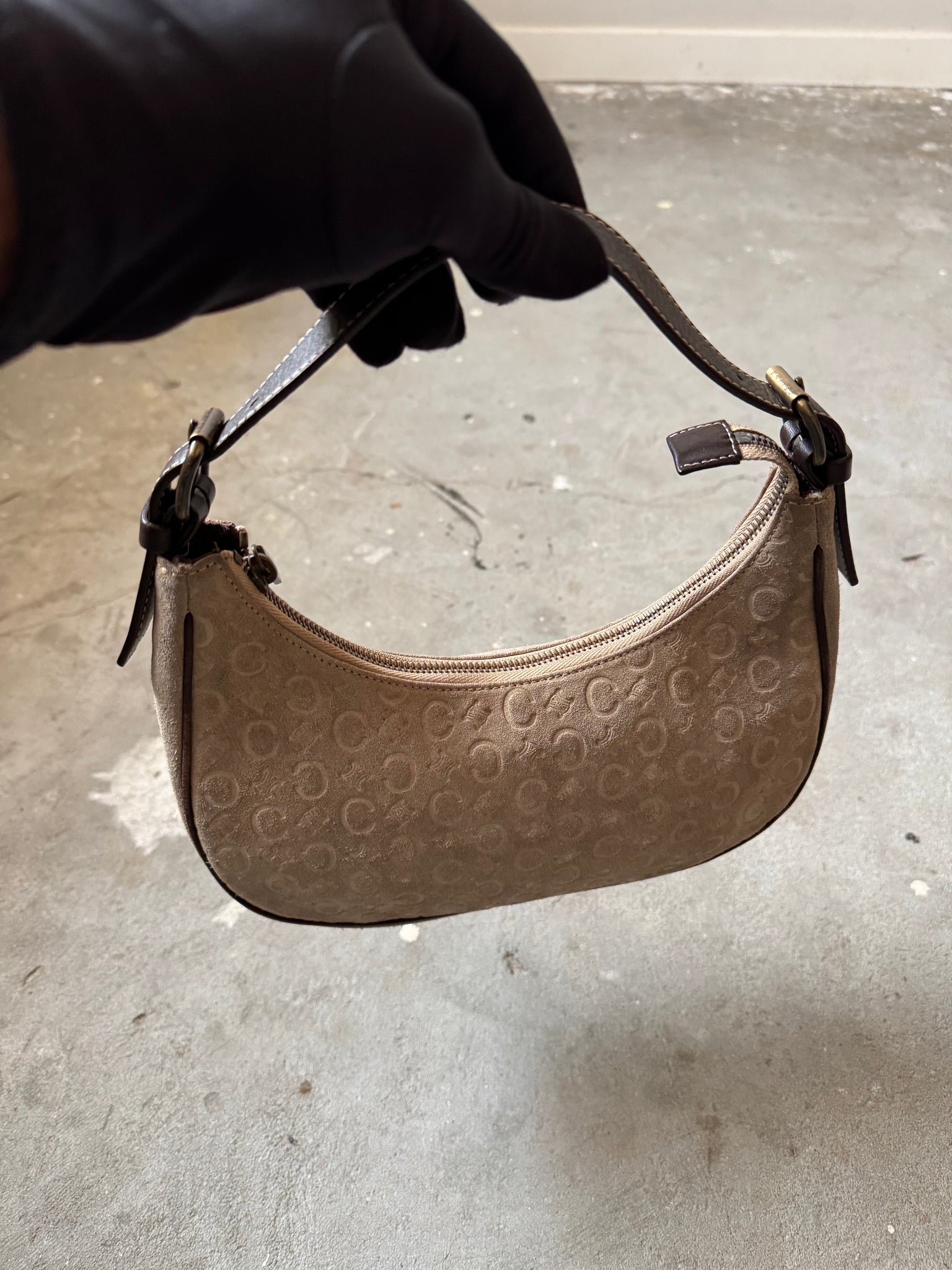 Celine Macadam Suede Ava Shoulder Bag Beige