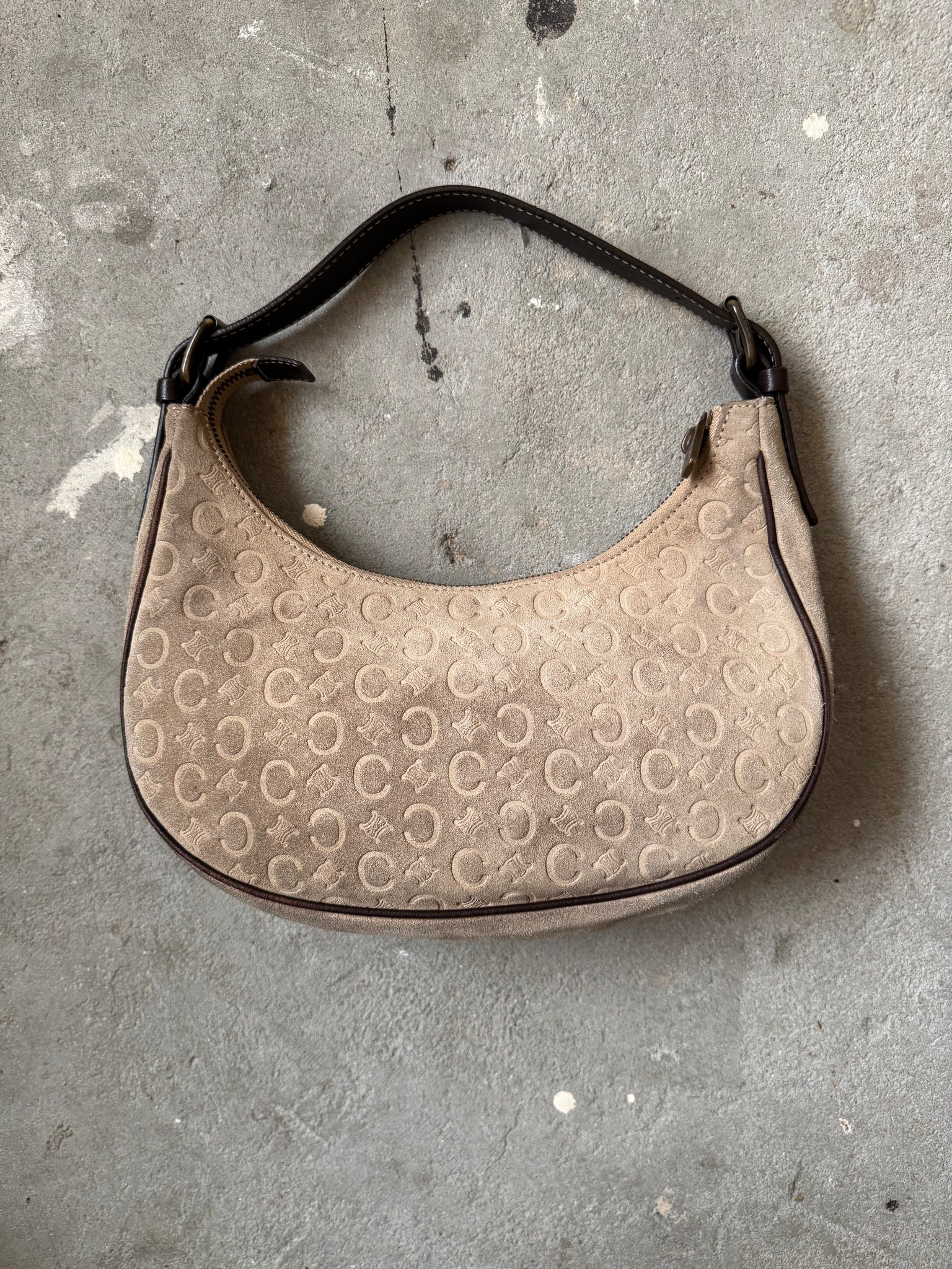 Celine Macadam Suede Ava Shoulder Bag Beige
