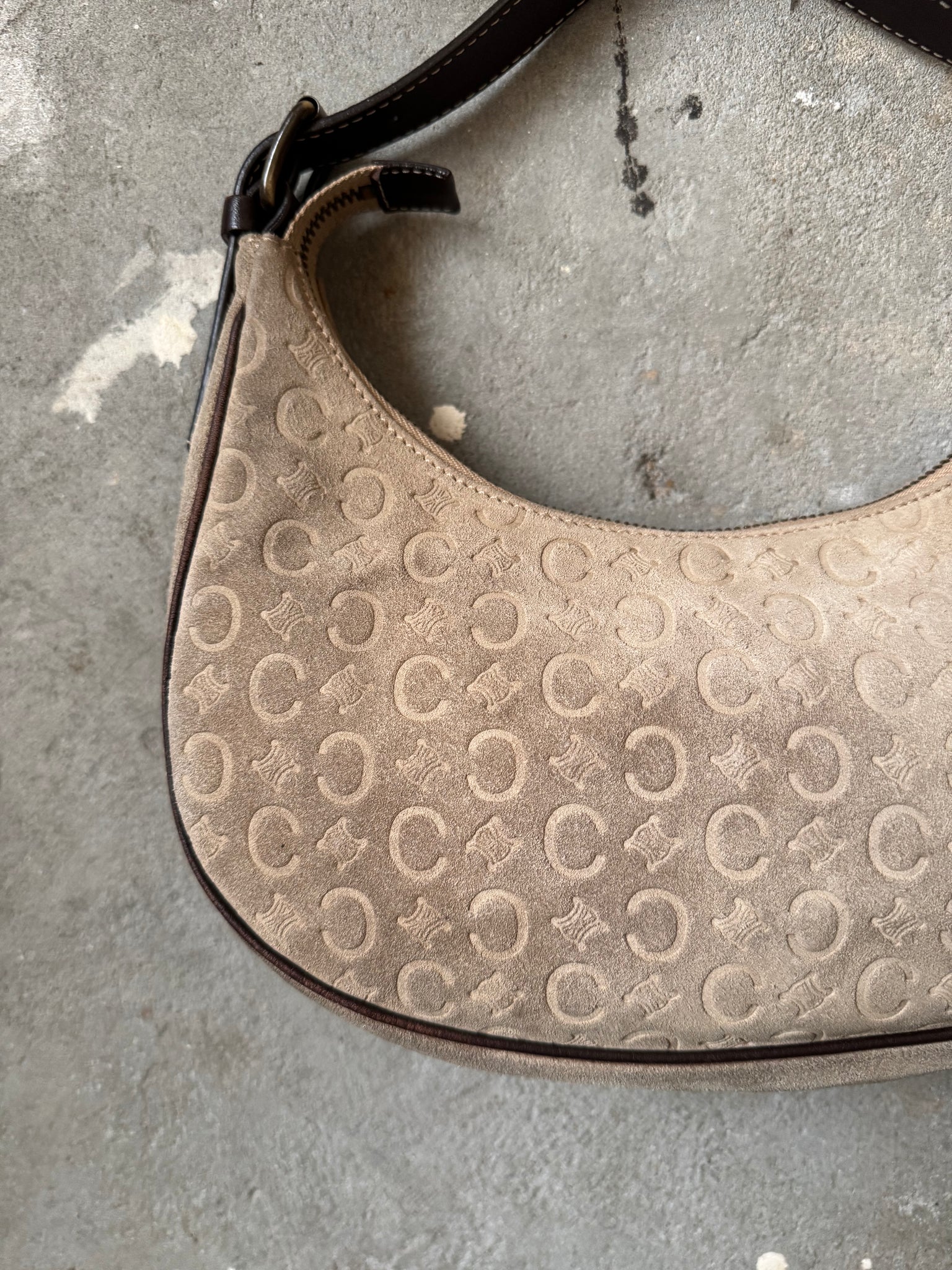 Celine Macadam Suede Ava Shoulder Bag Beige