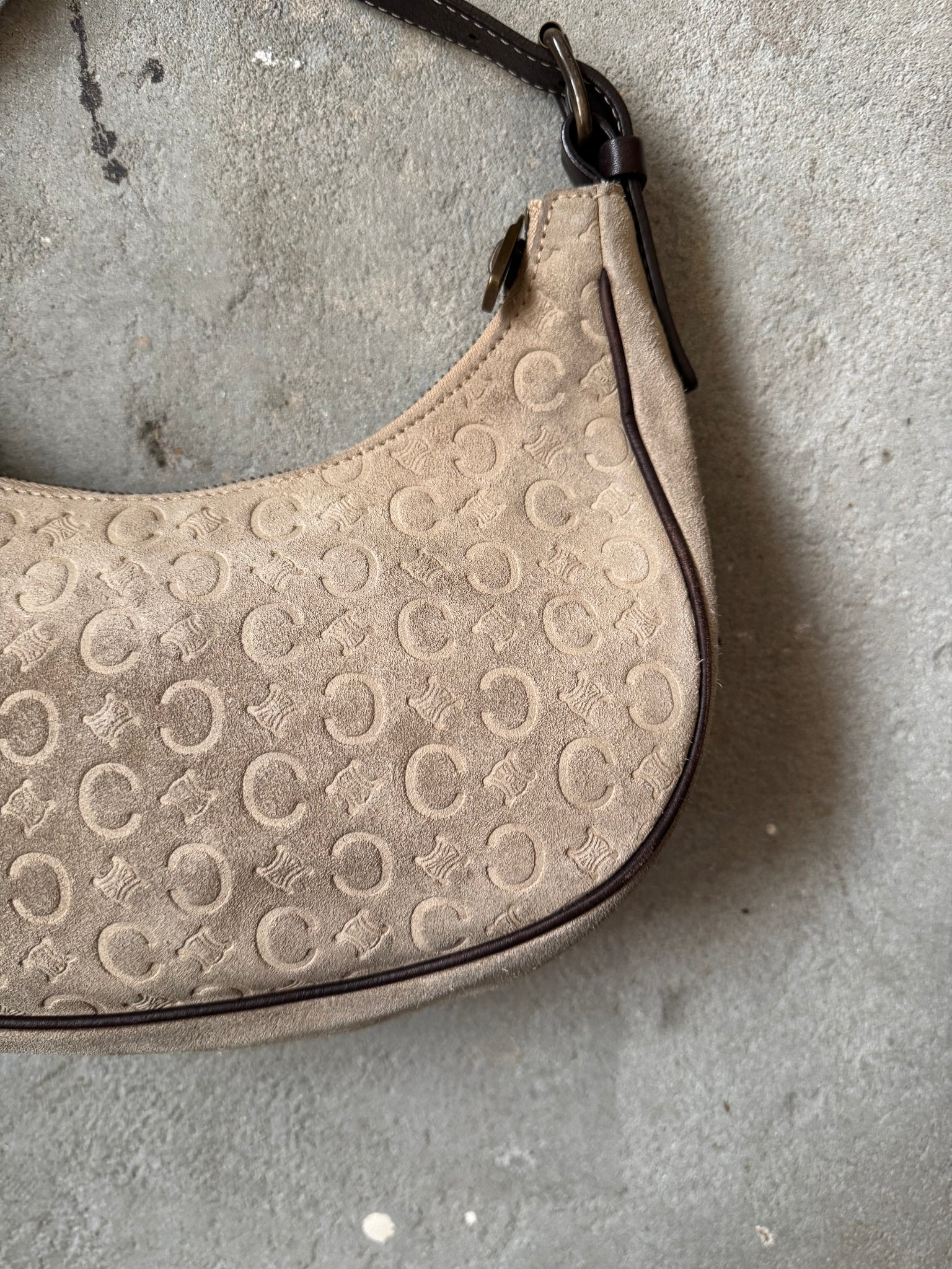 Celine Macadam Suede Ava Shoulder Bag Beige