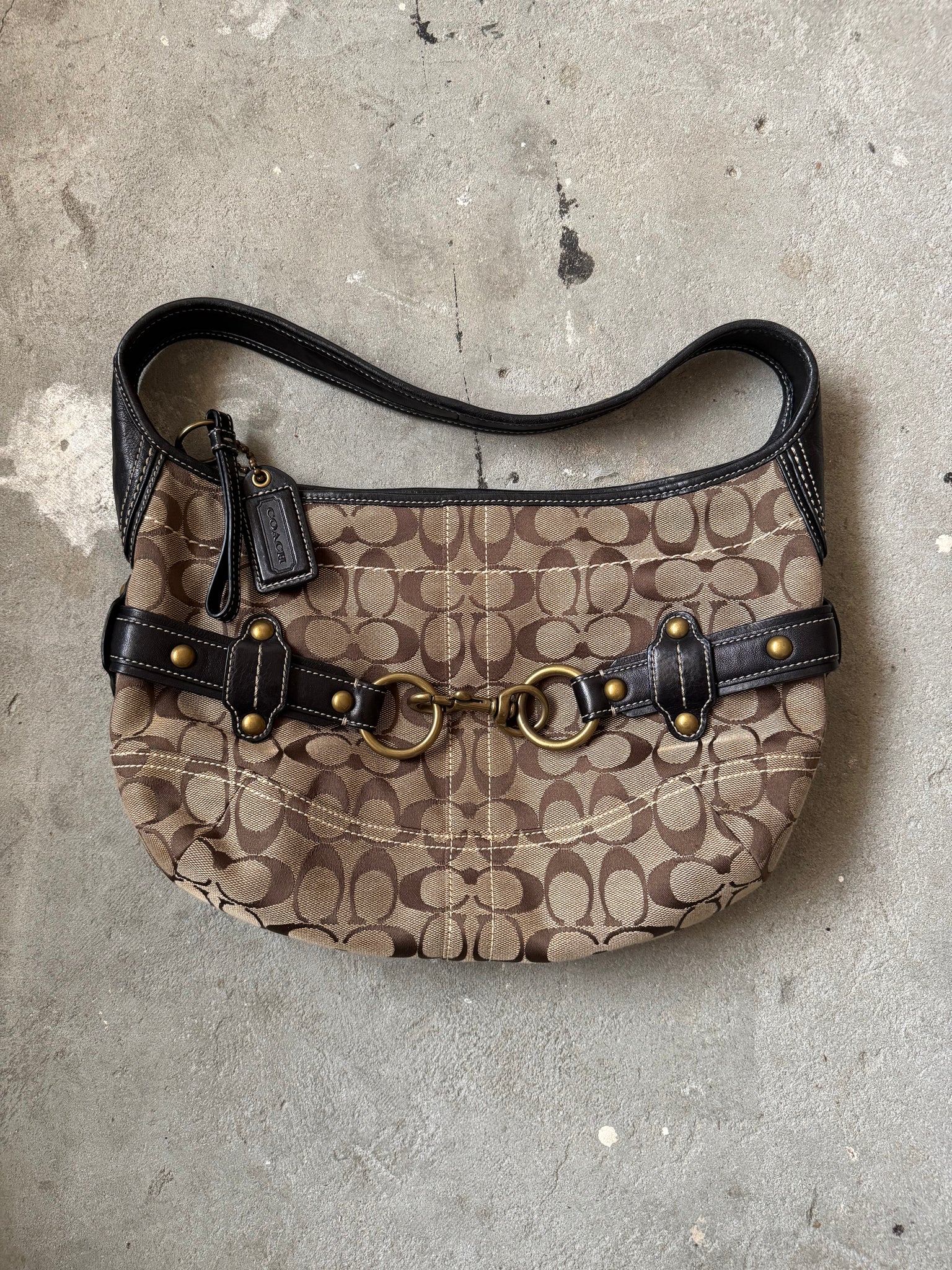 Coach Signature HorseBit Ergo Shoulder Bag Beige/Black