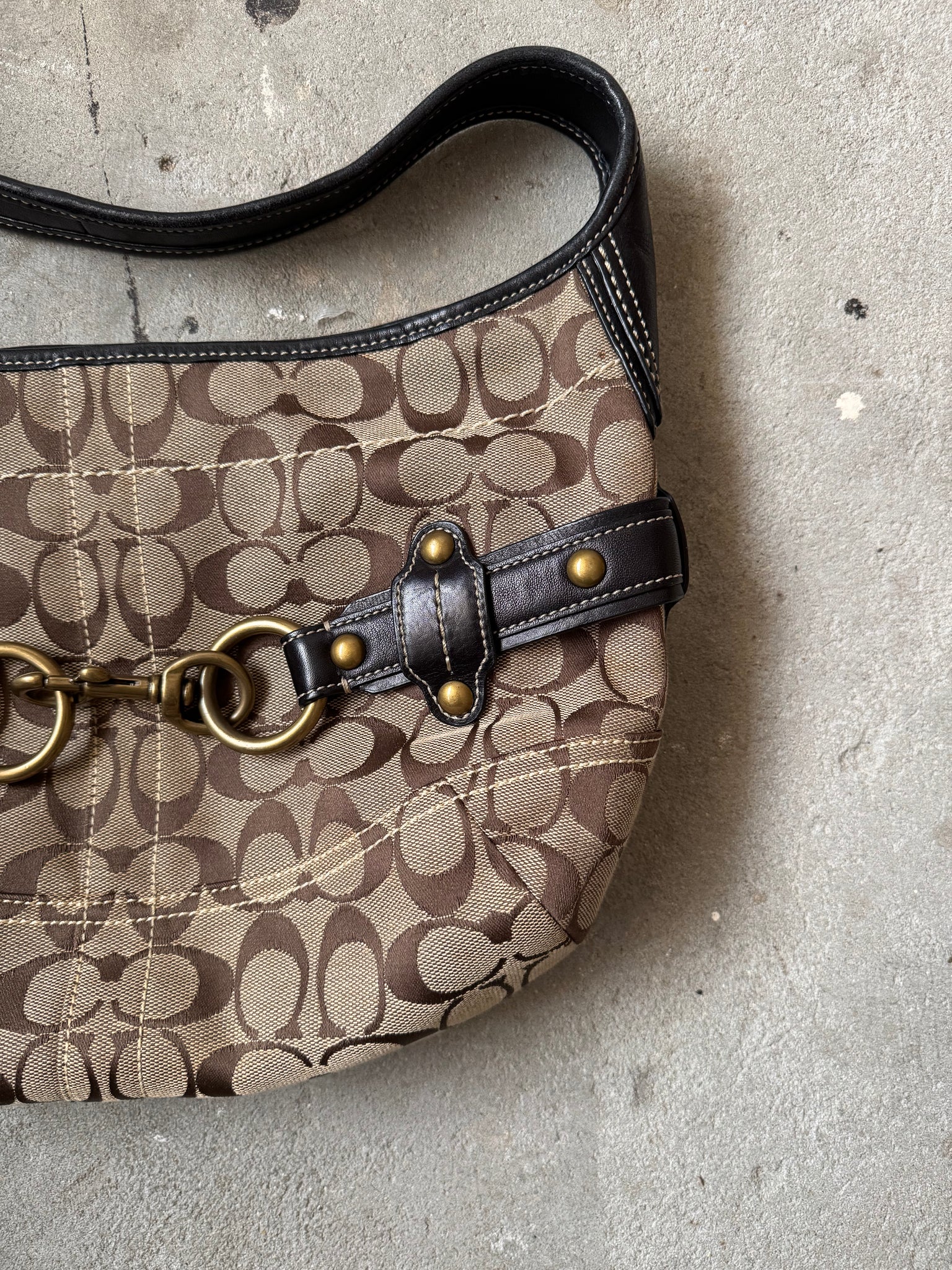 Coach Signature HorseBit Ergo Shoulder Bag Beige/Black