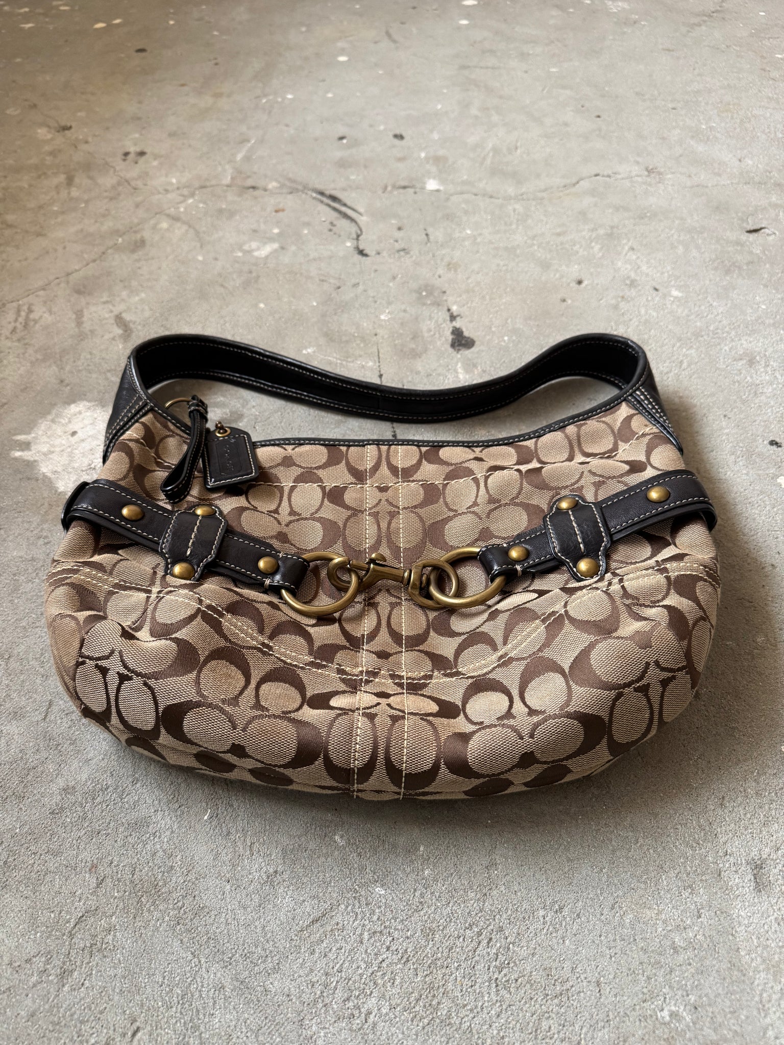 Coach Signature HorseBit Ergo Shoulder Bag Beige/Black