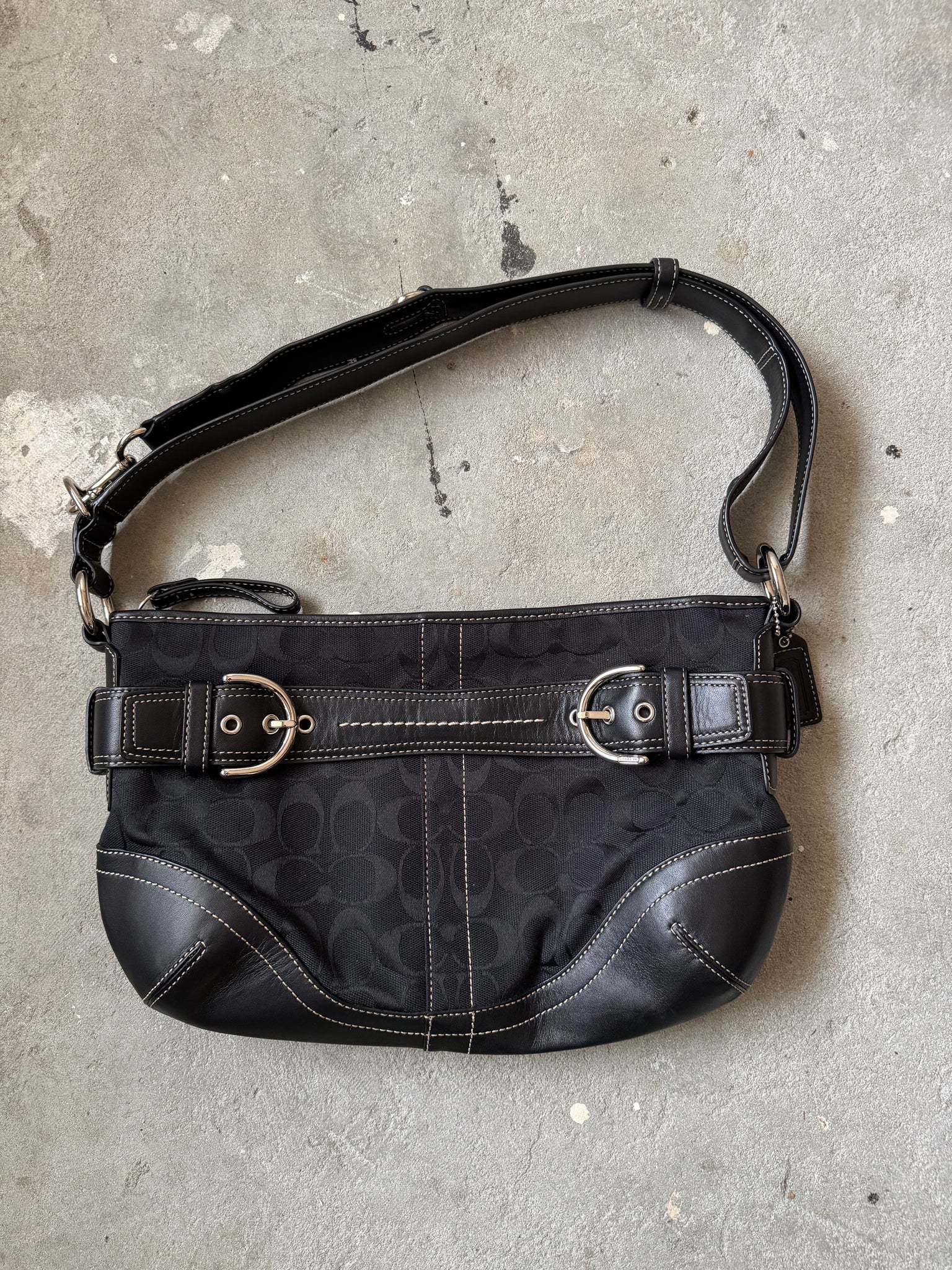 Coach 2Way Signature Sufflette Shoulder Bag Black