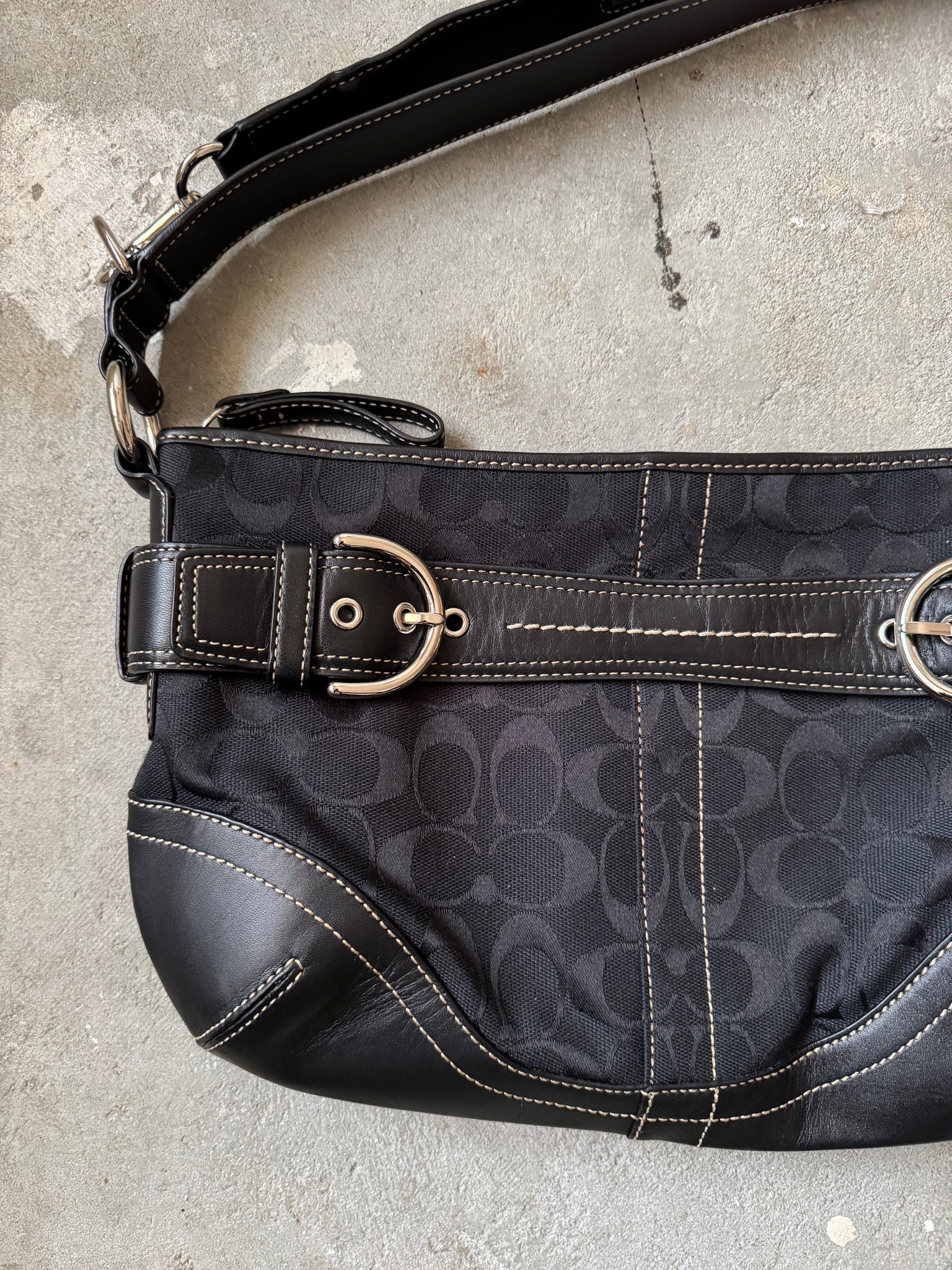 Coach 2Way Signature Sufflette Shoulder Bag Black