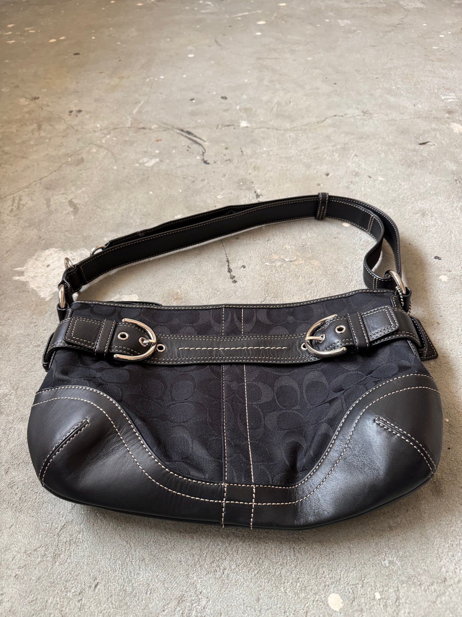 Coach 2Way Signature Sufflette Shoulder Bag Black