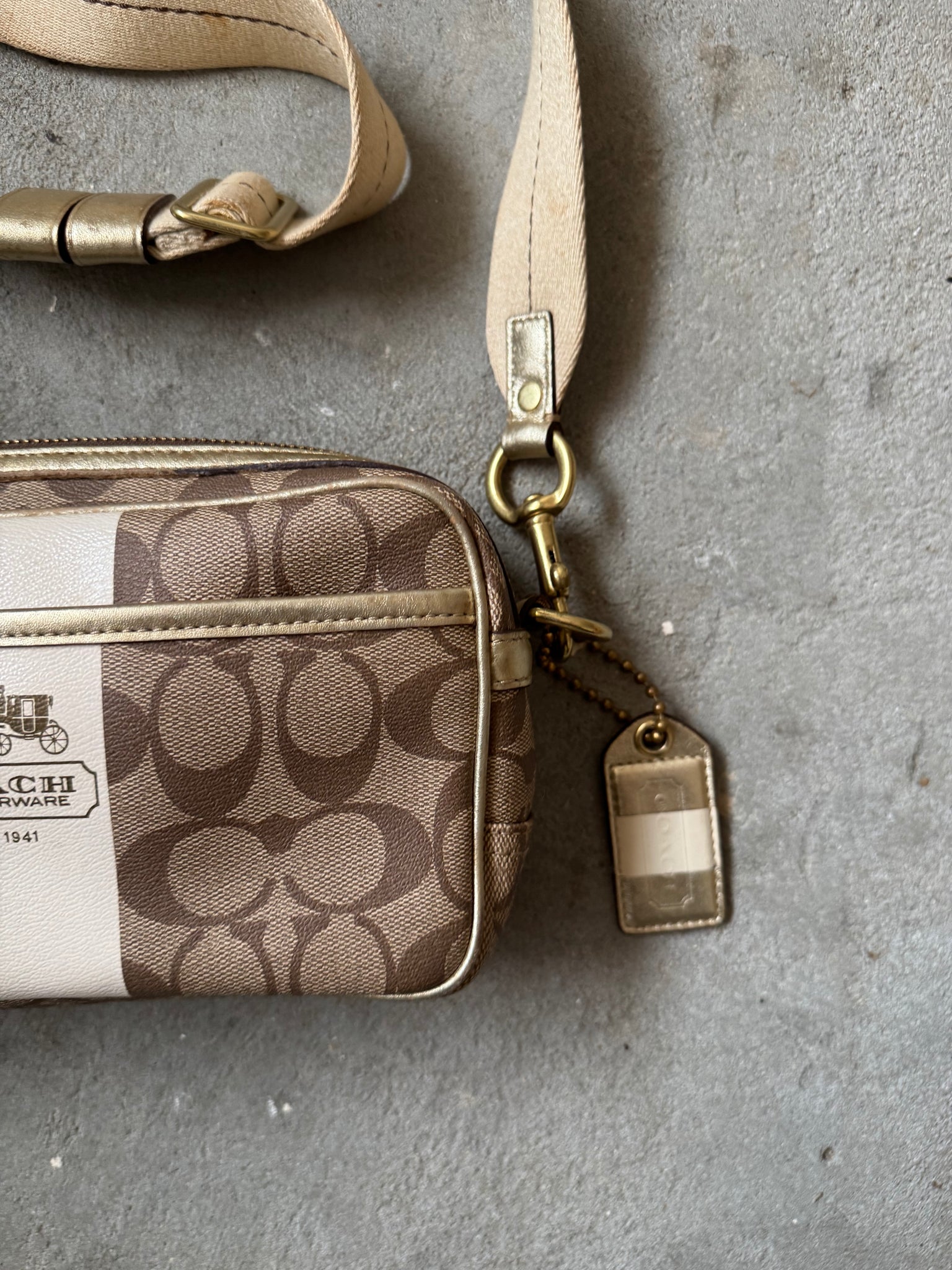 Coach Signature Stripe Jaime Crossbody Bag Beige/White