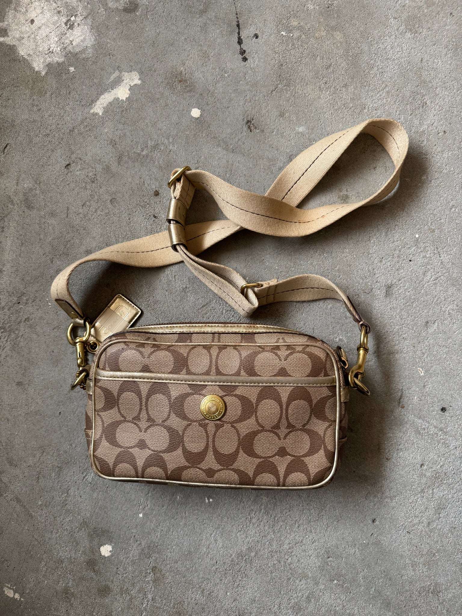 Coach Signature Stripe Jaime Crossbody Bag Beige/White