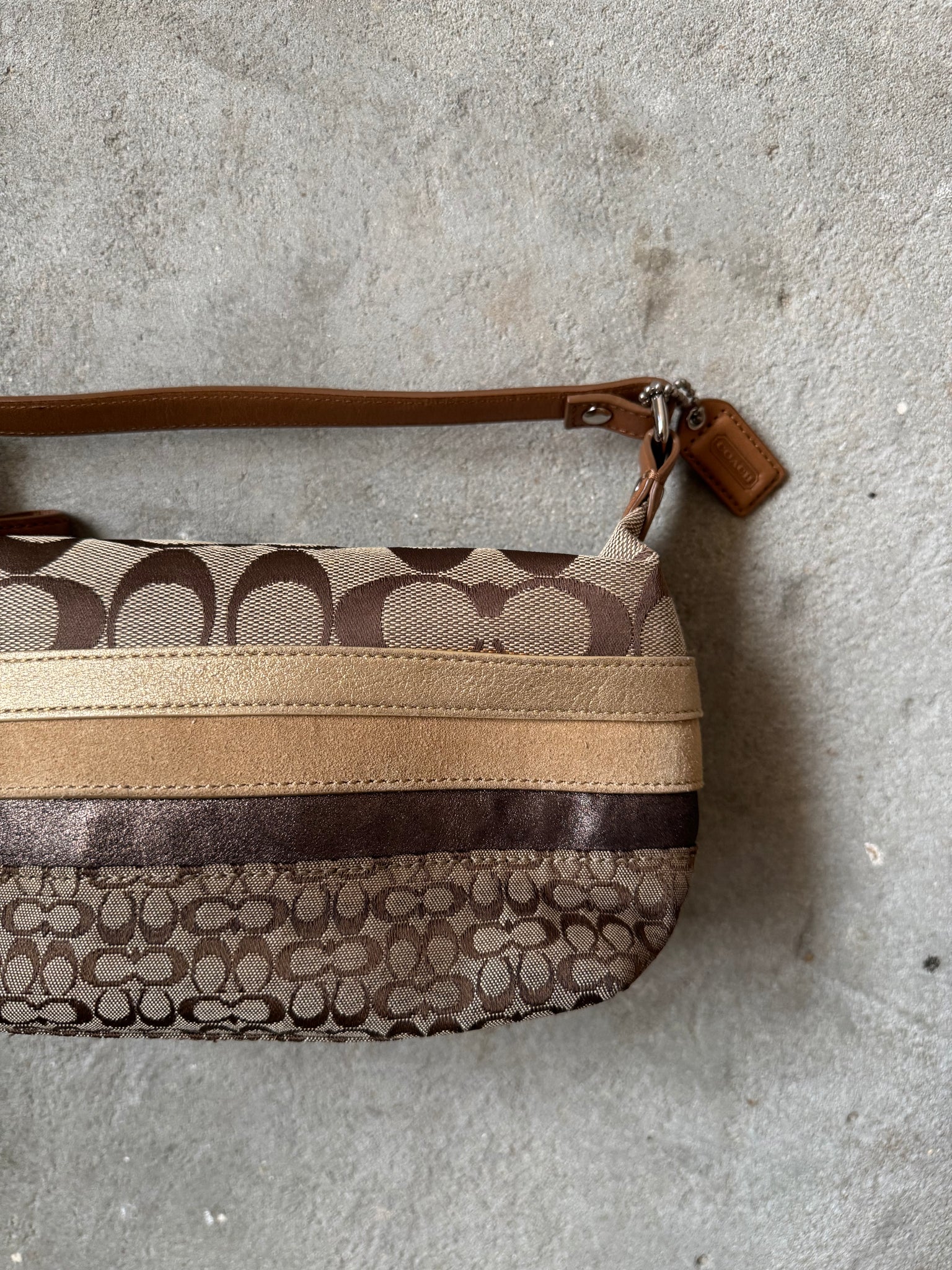Coach Signature Stripe Patchwork Mini Hobo Shoulder Bag
