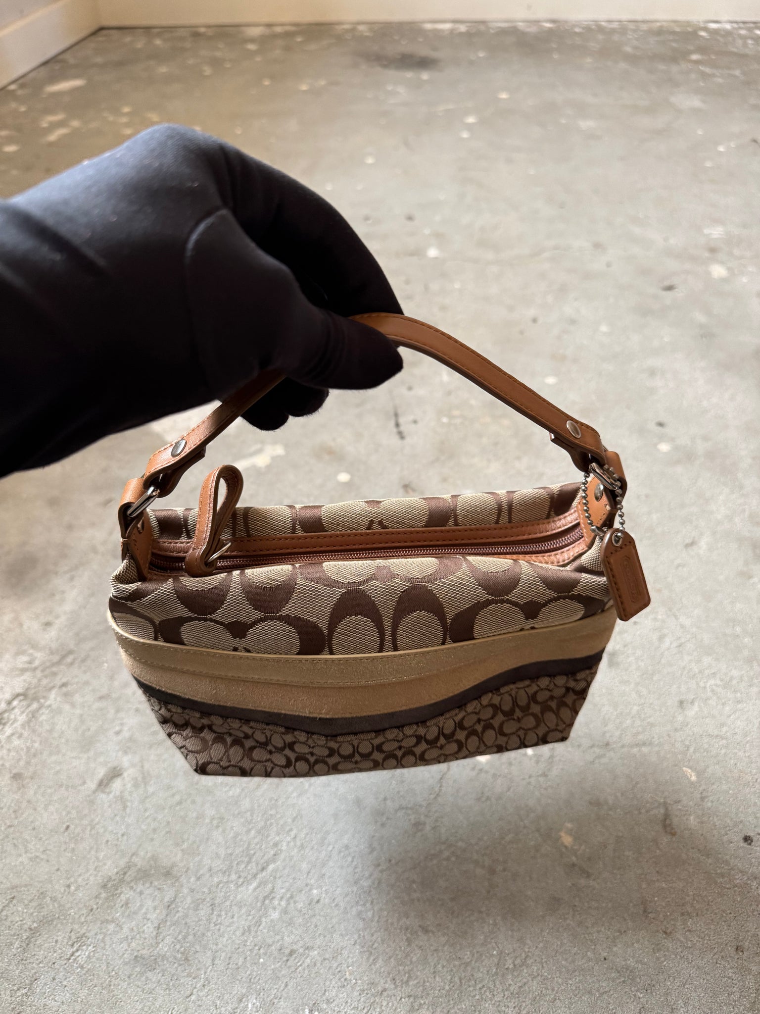 Coach Signature Stripe Patchwork Mini Hobo Shoulder Bag