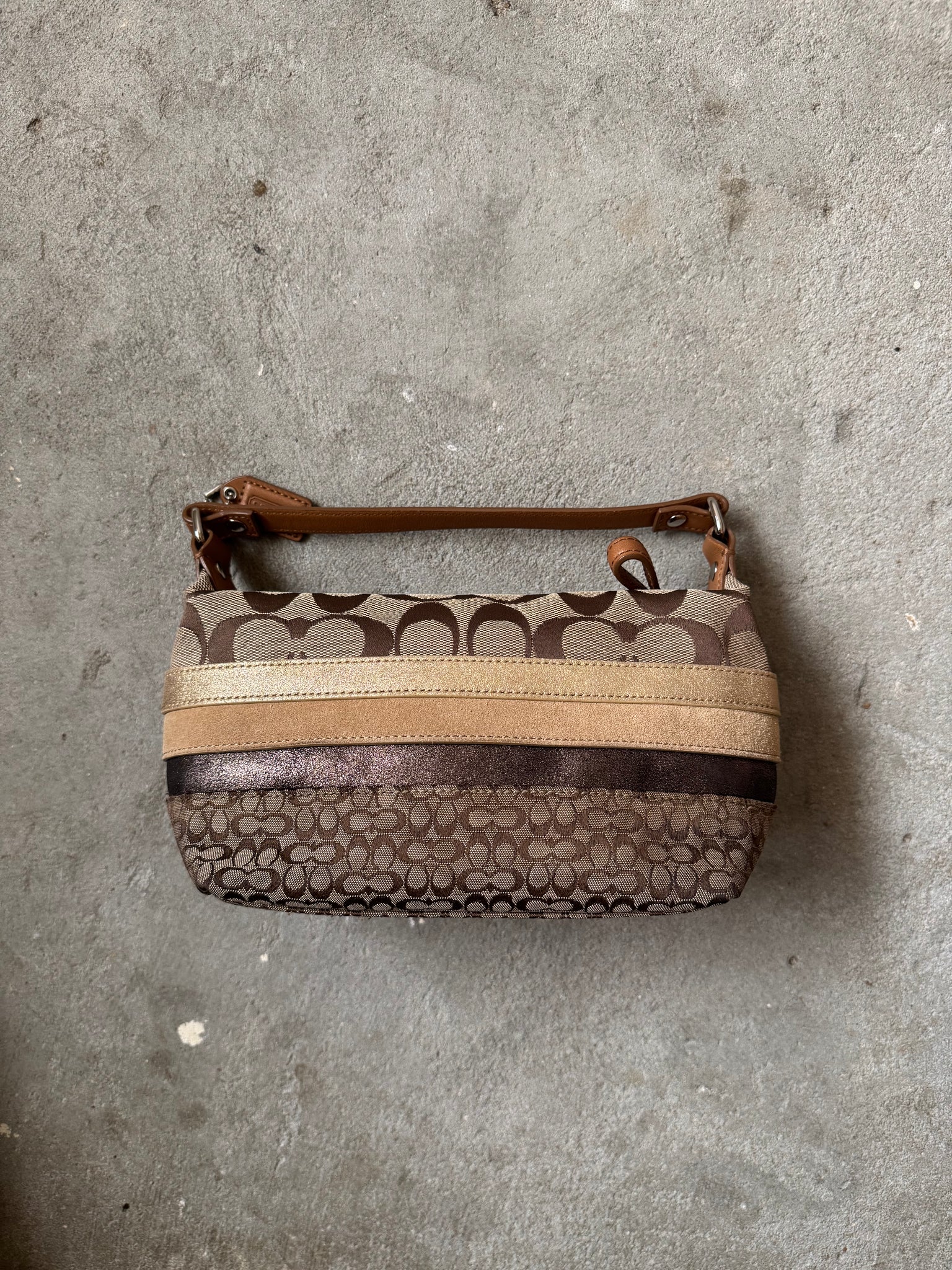 Coach Signature Stripe Patchwork Mini Hobo Shoulder Bag