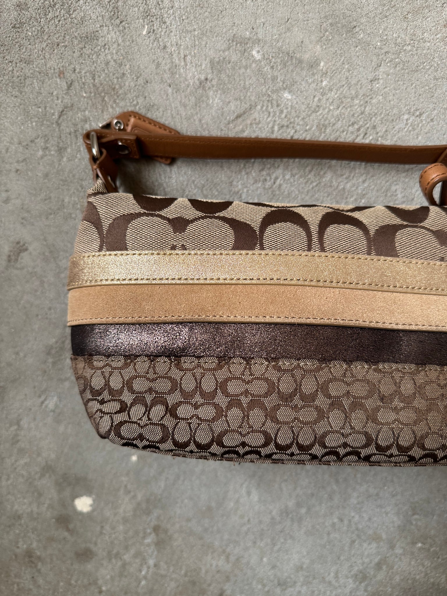 Coach Signature Stripe Patchwork Mini Hobo Shoulder Bag