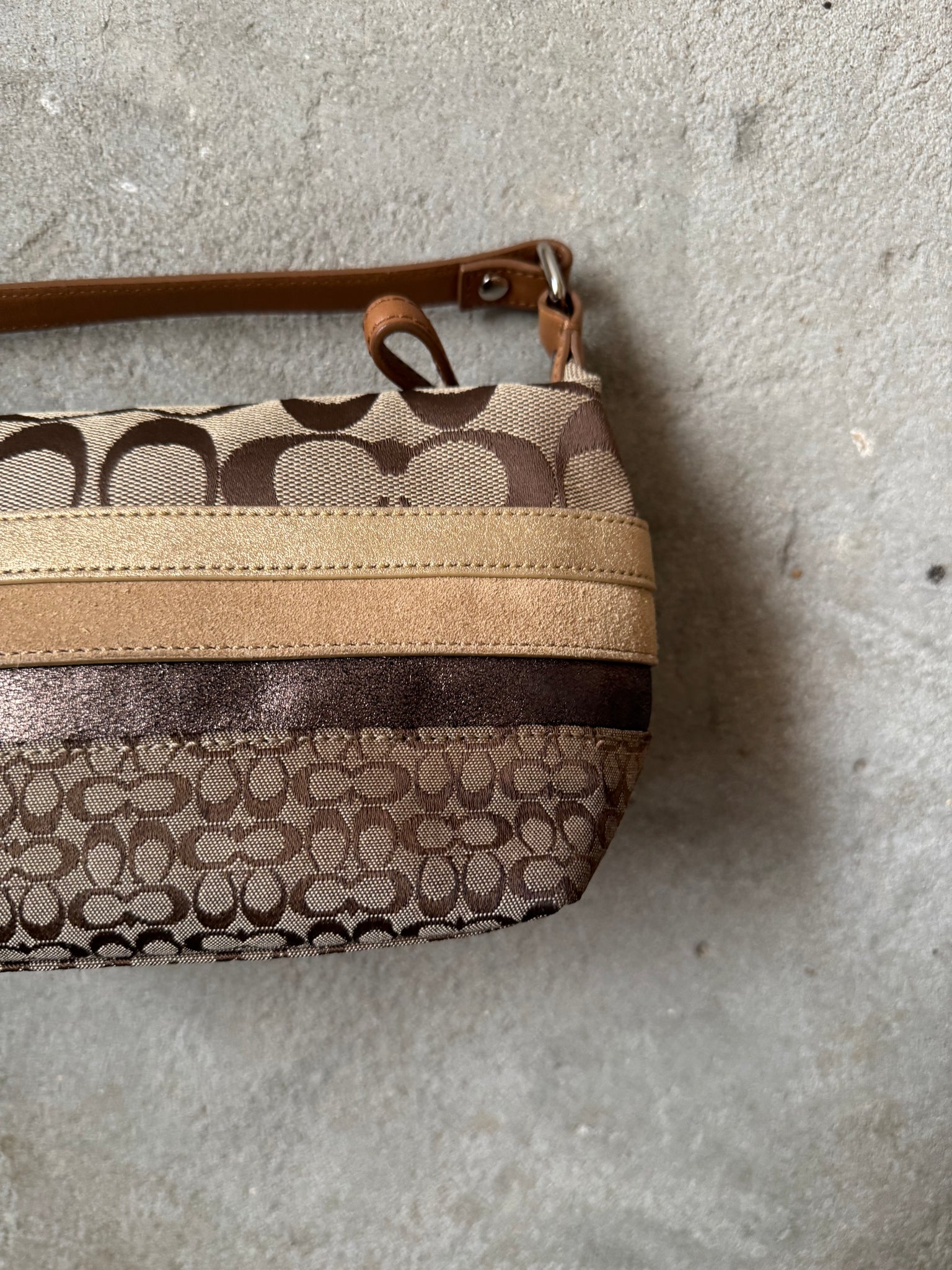Coach Signature Stripe Patchwork Mini Hobo Shoulder Bag