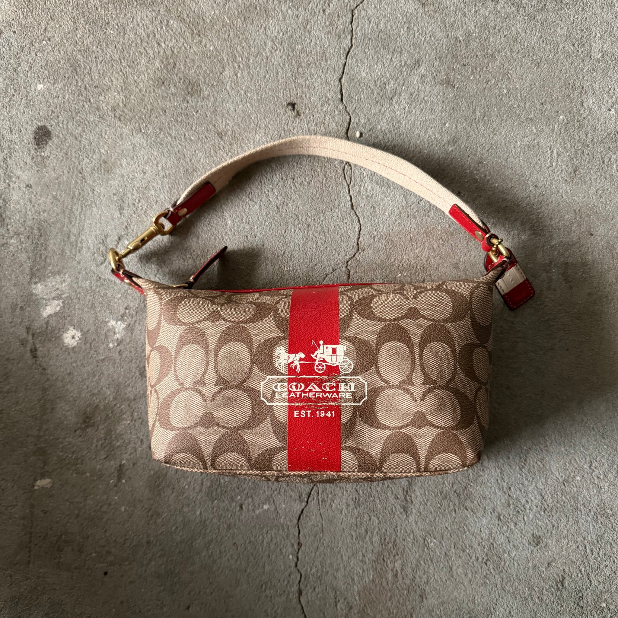 Coach Signature PVC Mini Hobo Stipe Shoulder Bag Beige/Red – Curated by ...