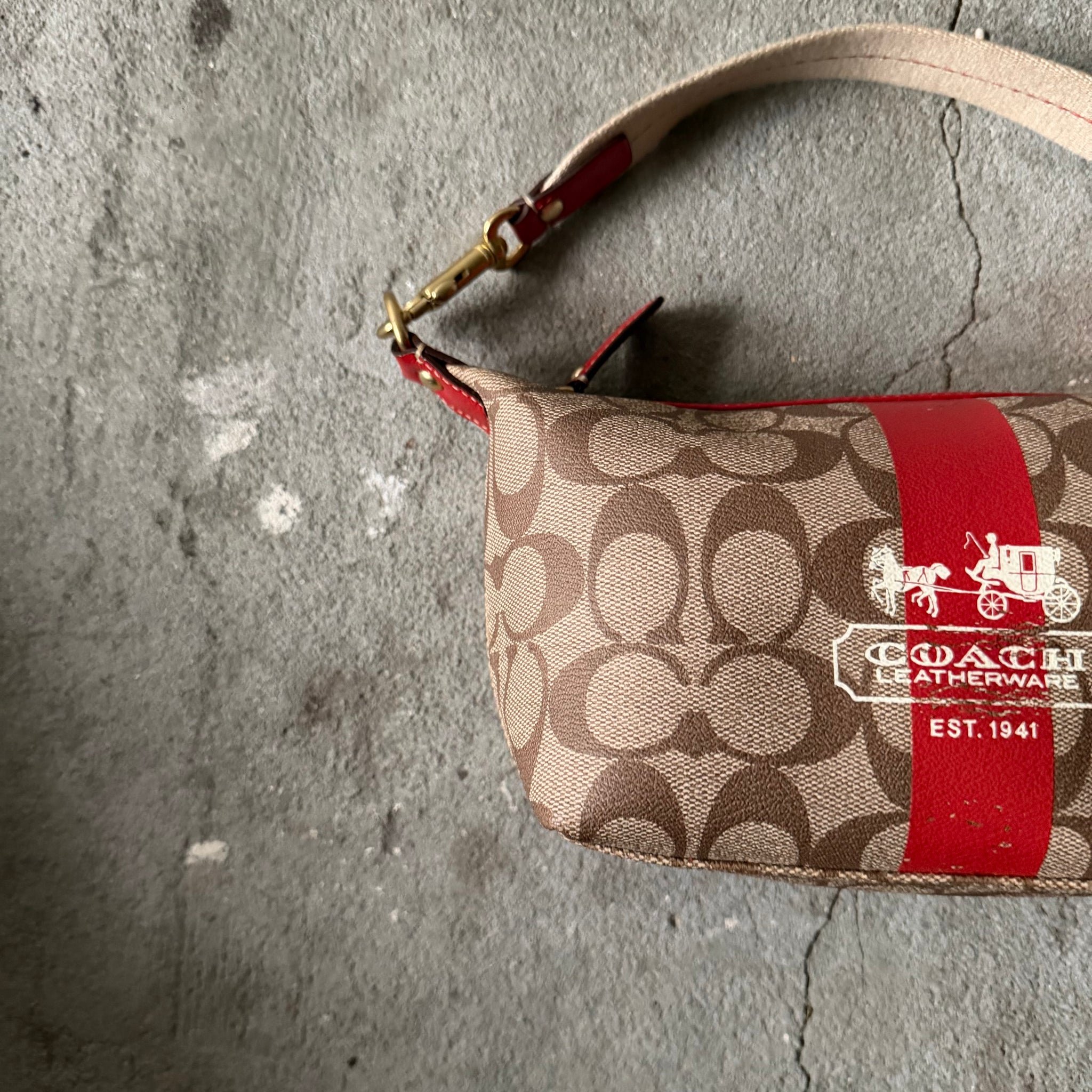 Coach Signature PVC Mini Hobo Stipe Shoulder Bag Beige/Red – Curated by ...