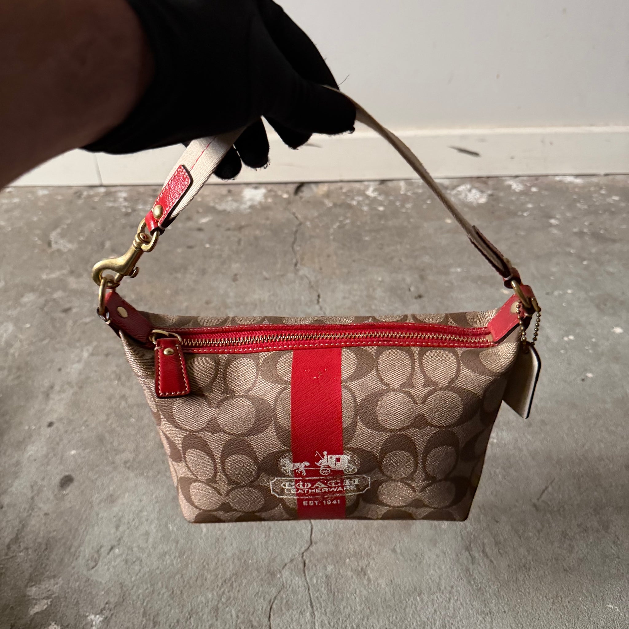 Coach Signature PVC Mini Hobo Stipe Shoulder Bag Beige/Red – Curated by ...
