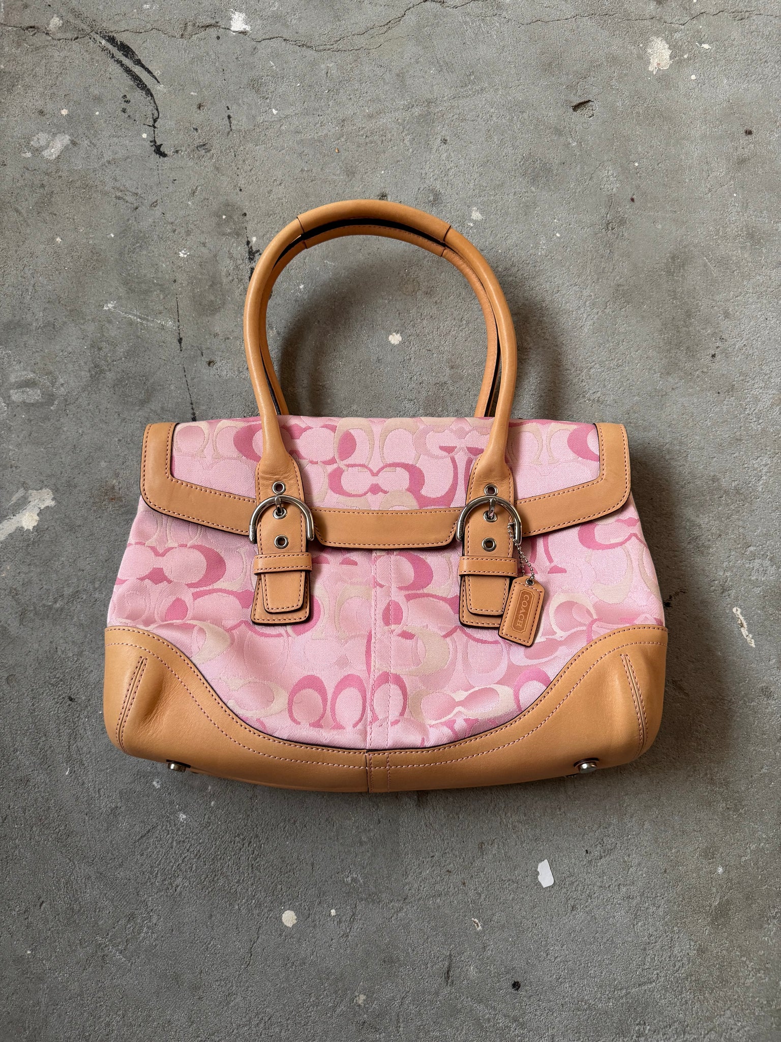 Coach Signature Satchel Shoulder Bag Beige/Pink