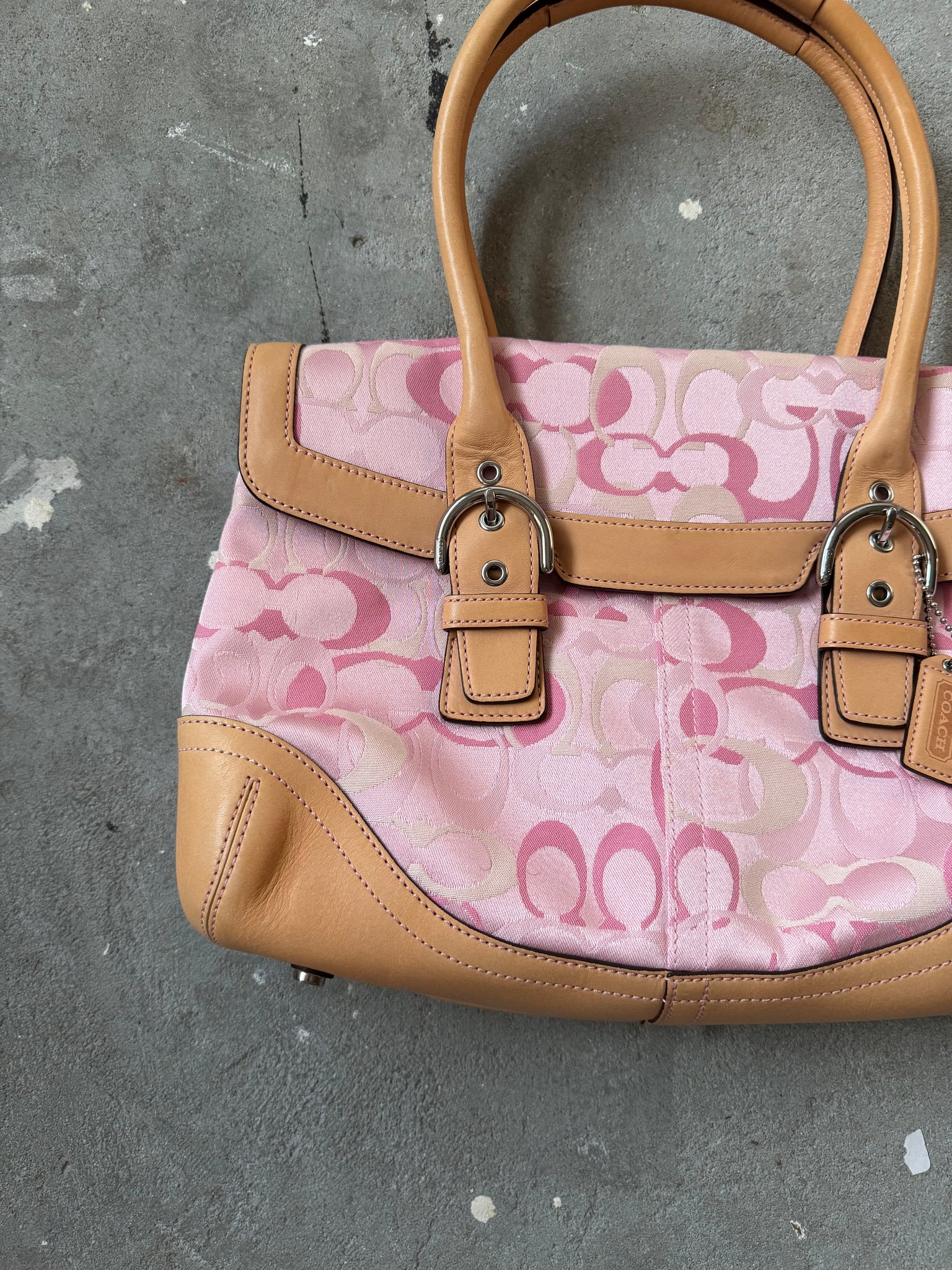 Coach Signature Satchel Shoulder Bag Beige/Pink