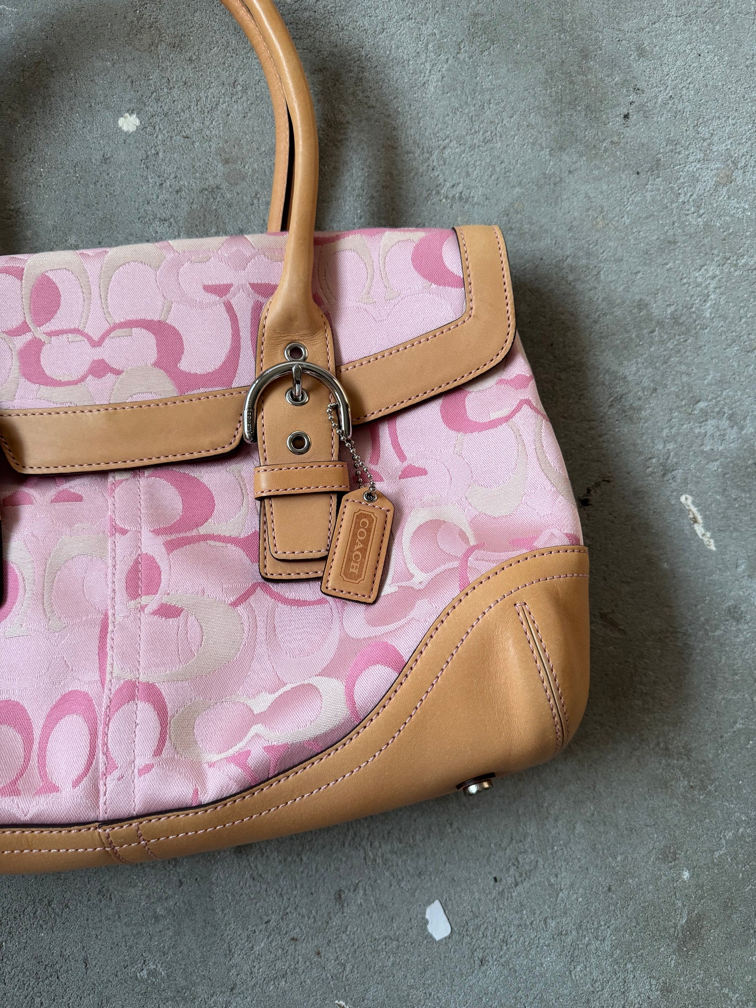 Coach Signature Satchel Shoulder Bag Beige/Pink