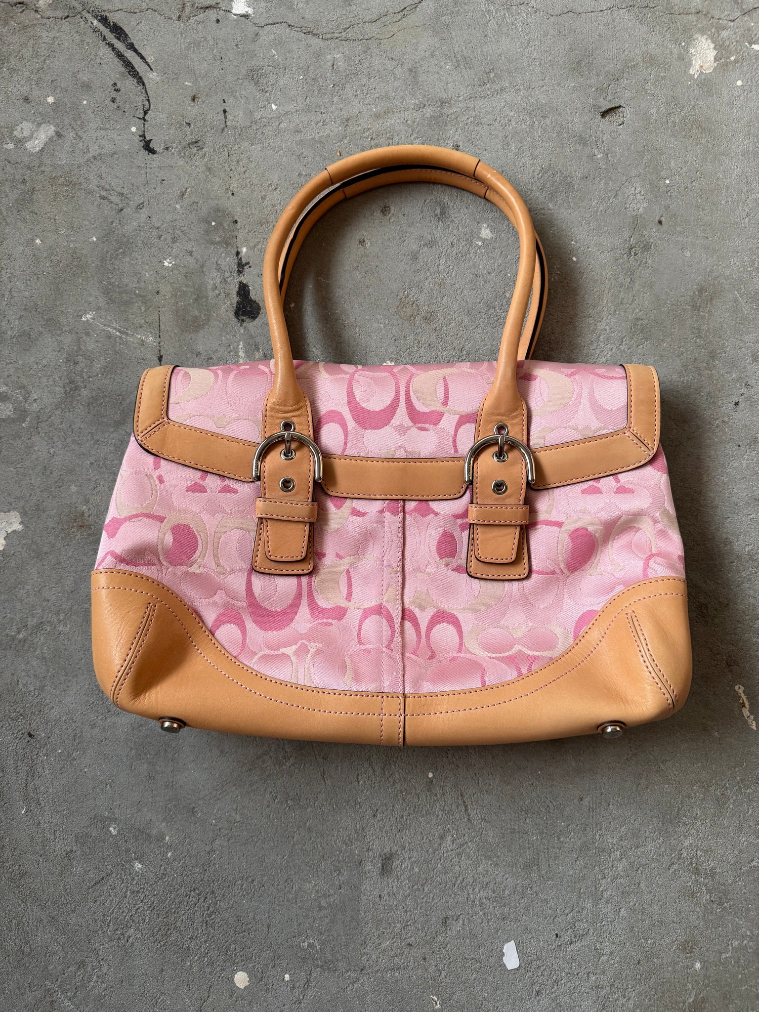 Coach Signature Satchel Shoulder Bag Beige/Pink