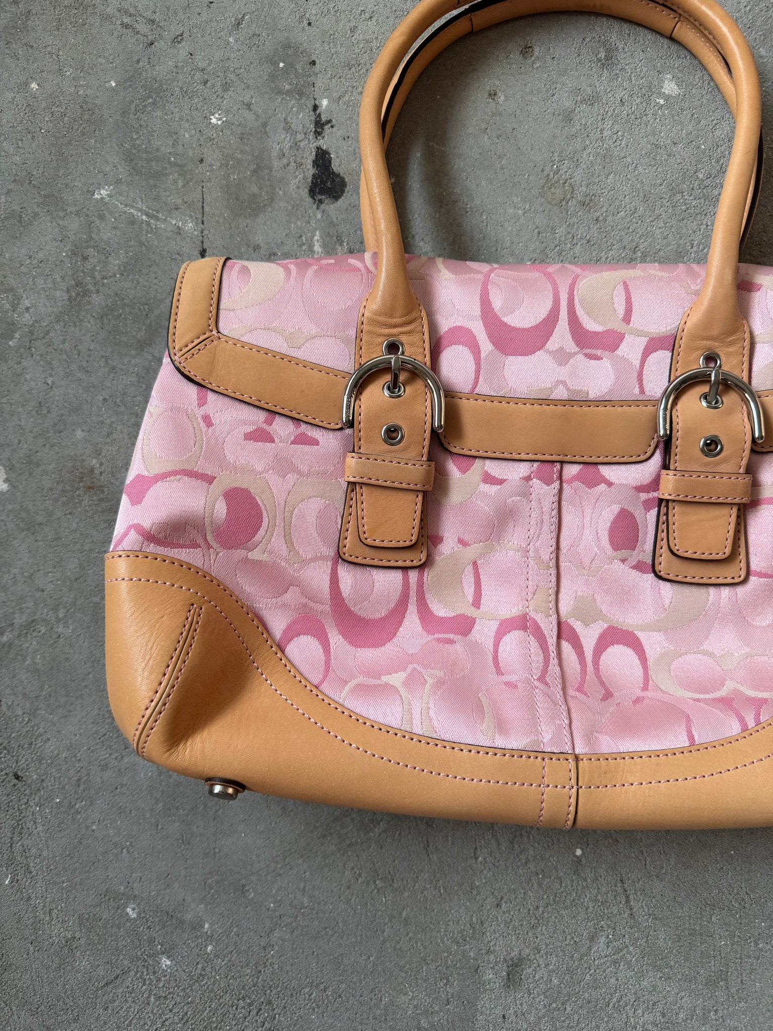 Coach Signature Satchel Shoulder Bag Beige/Pink
