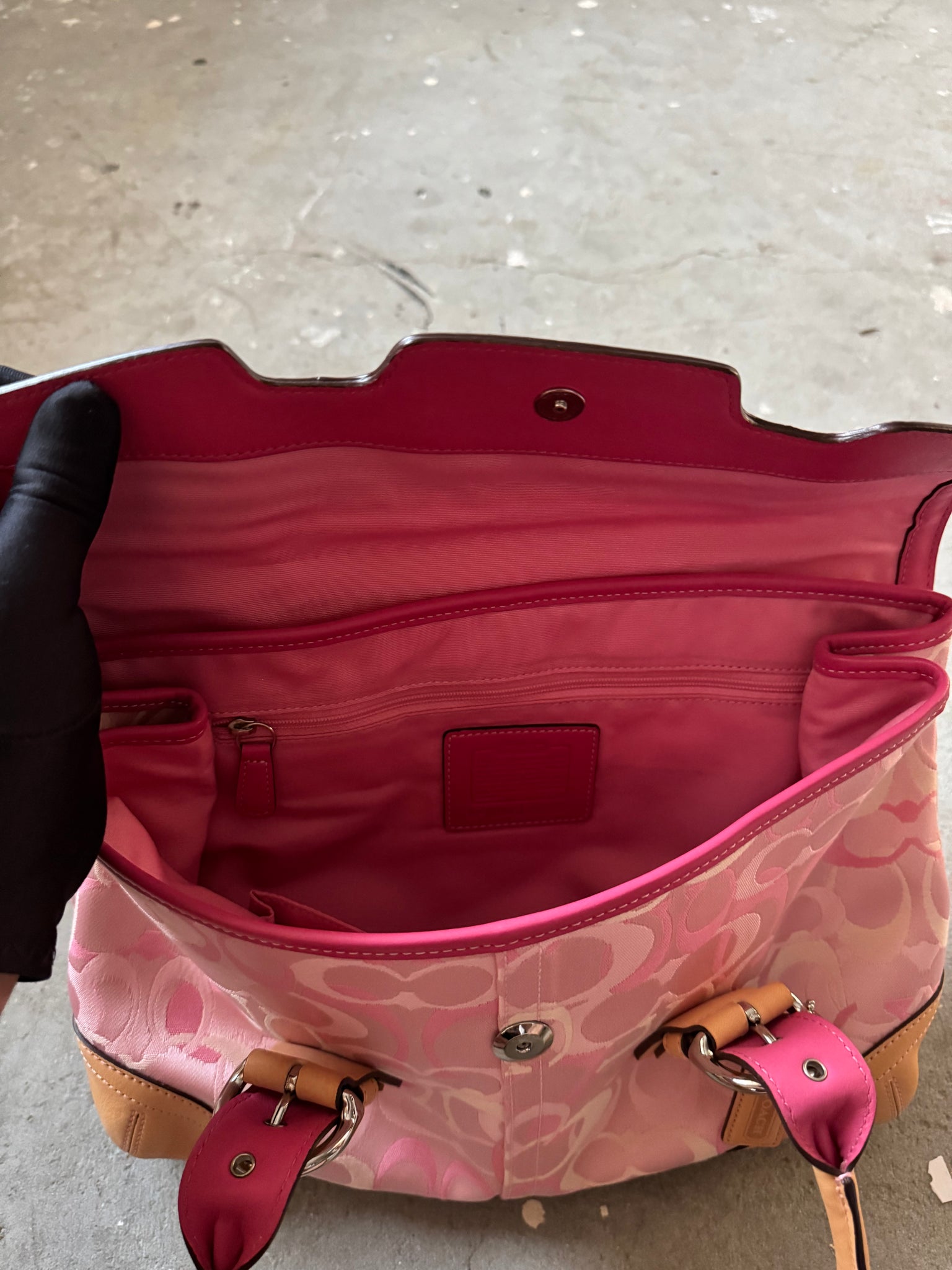 Coach Signature Satchel Shoulder Bag Beige/Pink