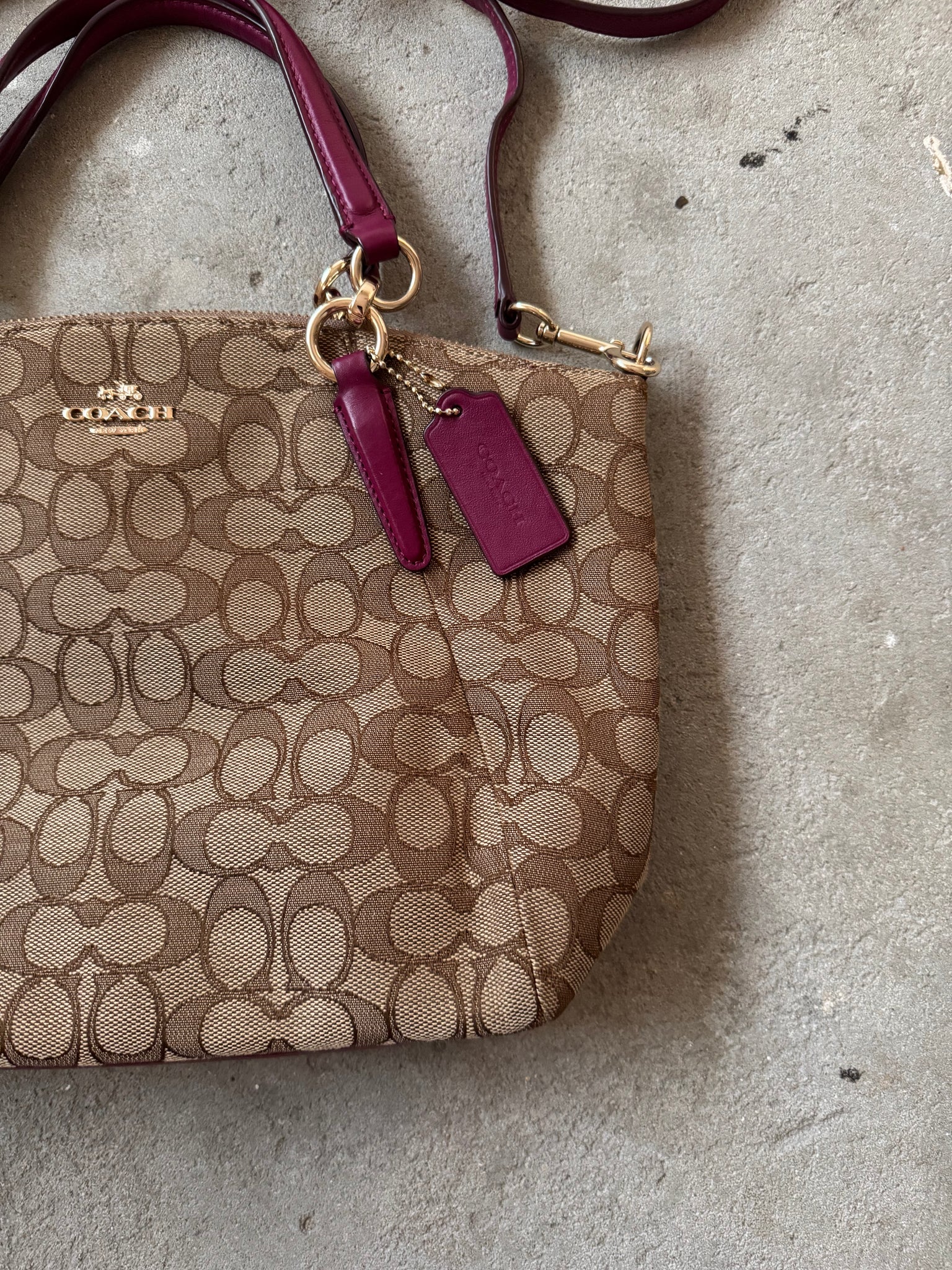 Coach Signature Kelsey Hand Bag Beige/Purple