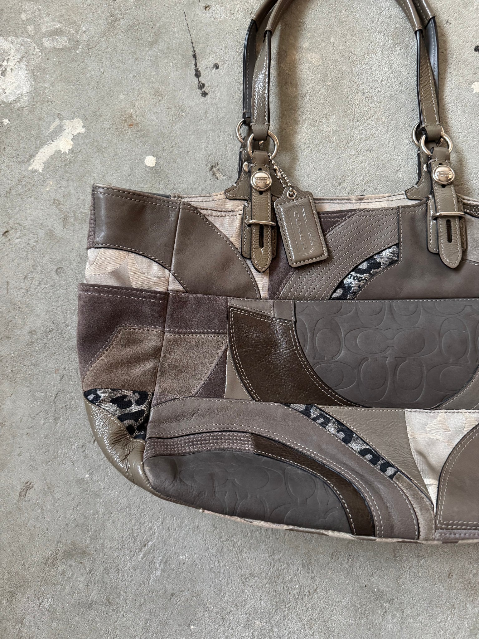 Coach Signature PatchWork Suede ShoulderBag