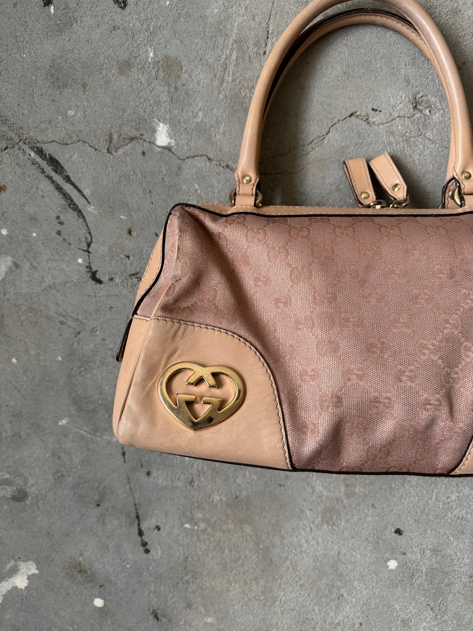 Gucci GG Monogram Heart Lovely Boston Bag Beige/Pink