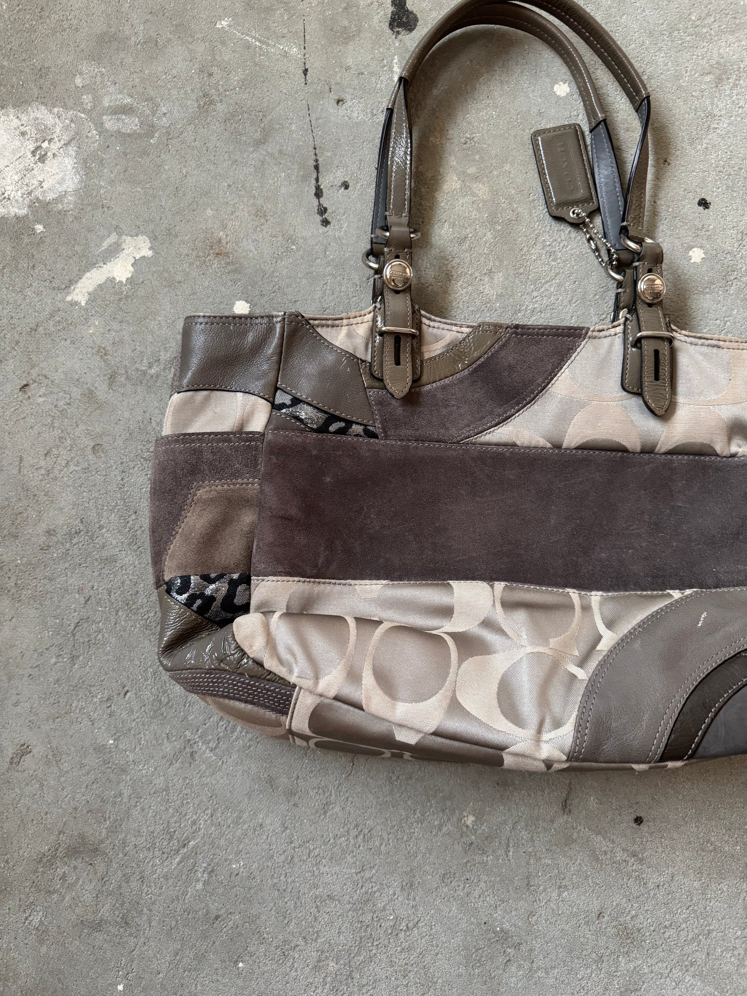 Coach Signature PatchWork Suede ShoulderBag