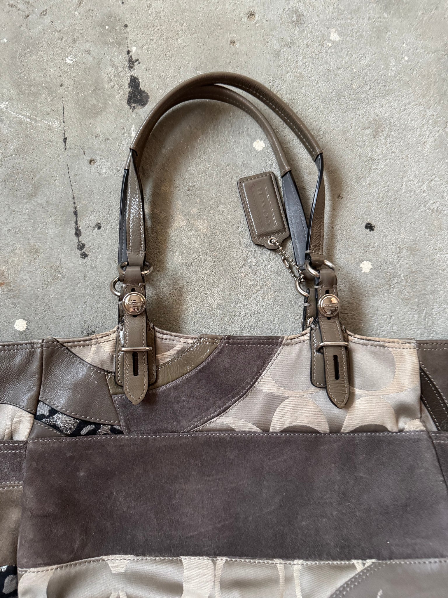 Coach Signature PatchWork Suede ShoulderBag