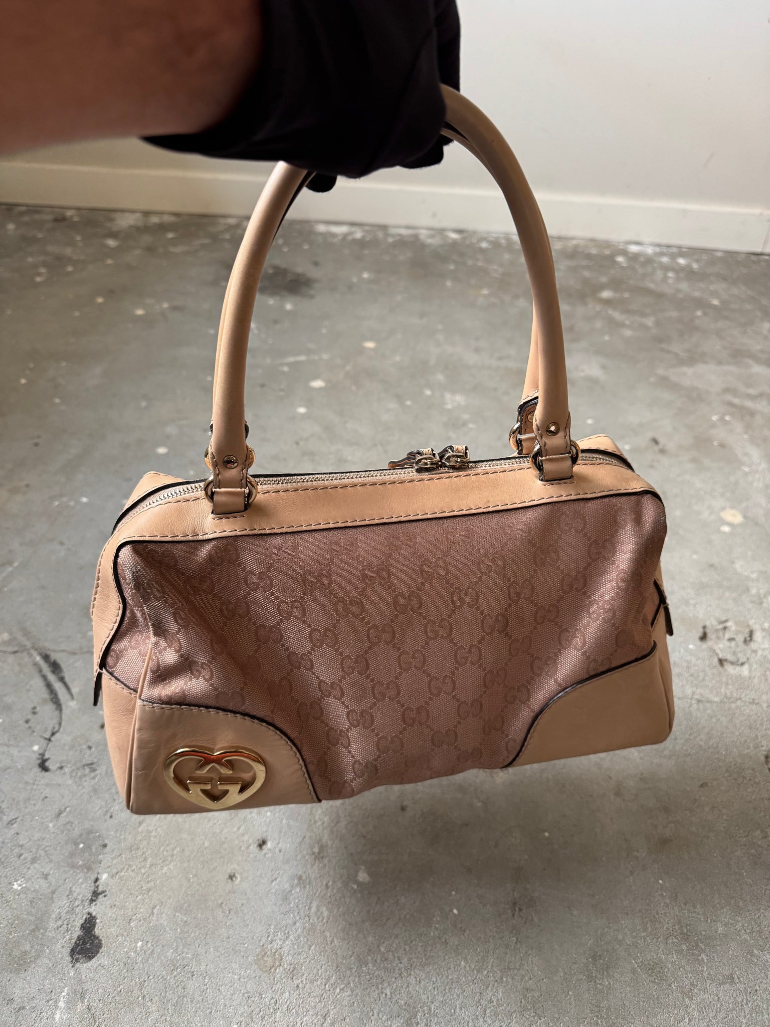 Gucci GG Monogram Heart Lovely Boston Bag Beige/Pink