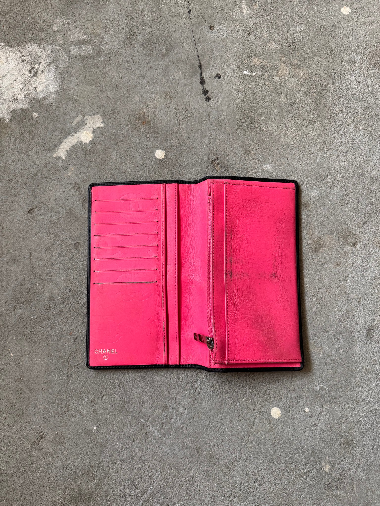 Chanel CC Cambon Lambskin Long Wallet Black/Pink