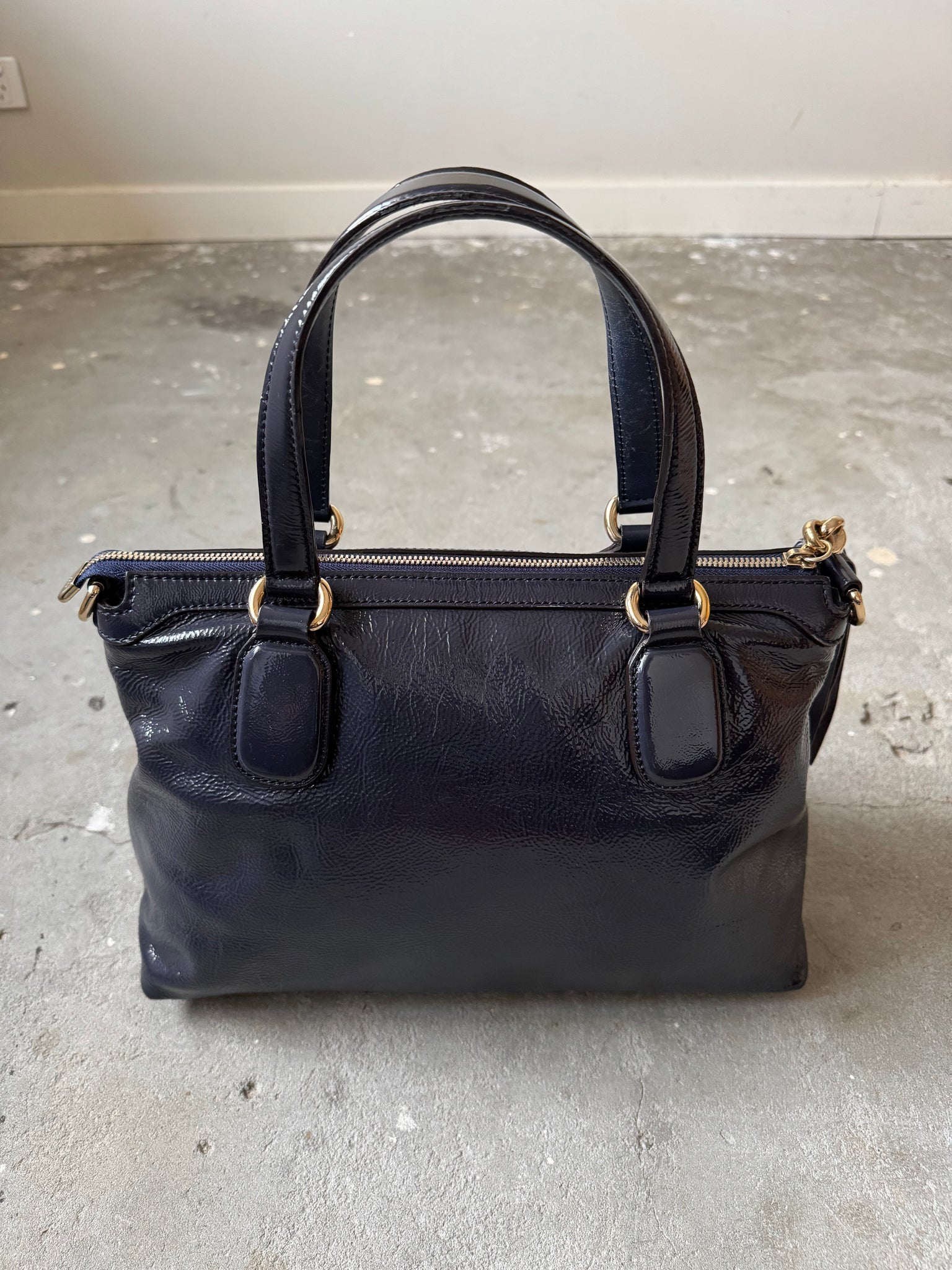Gucci GG Soho Patent Shoulder Bag Navy Blue