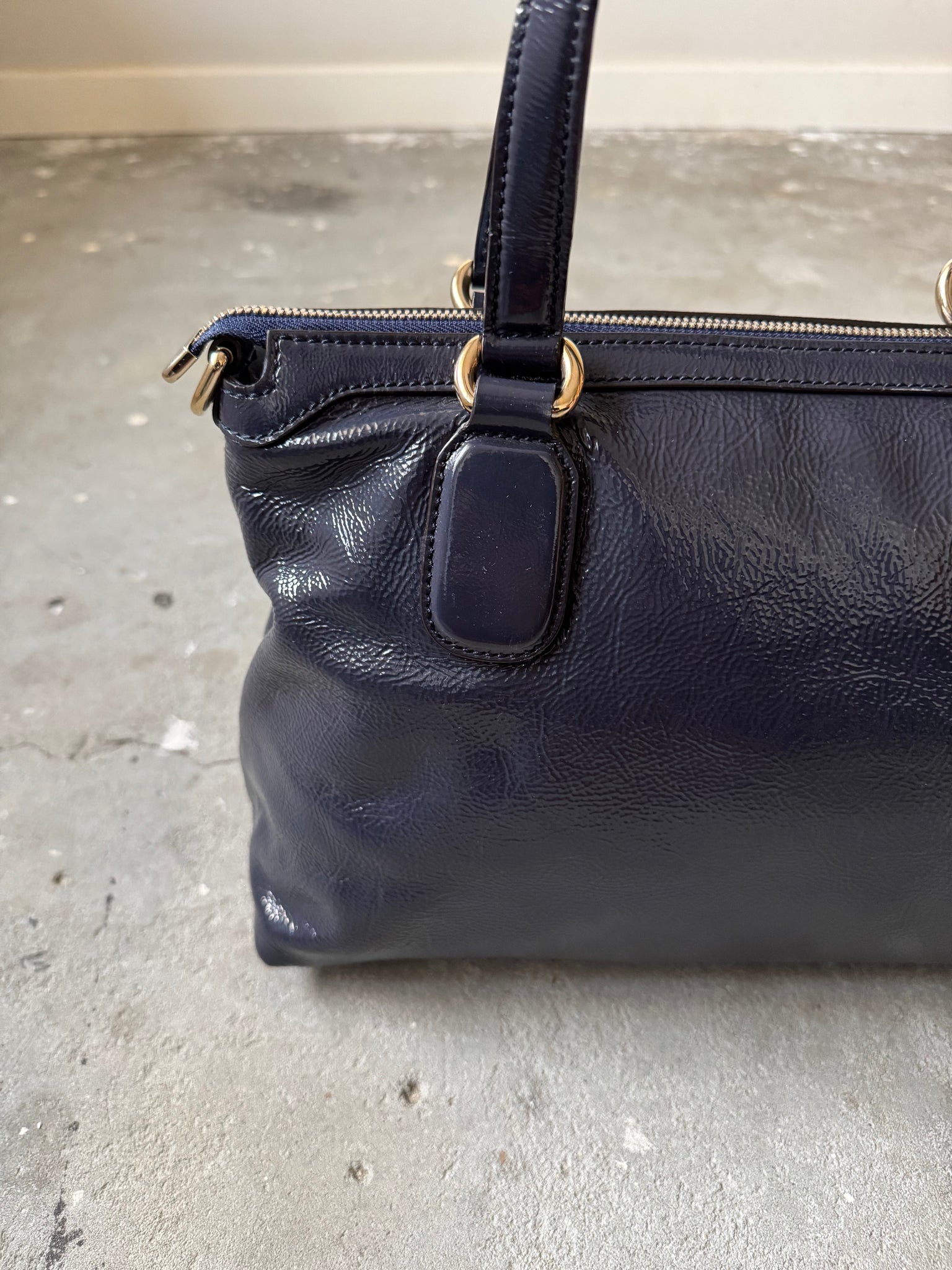 Gucci GG Soho Patent Shoulder Bag Navy Blue