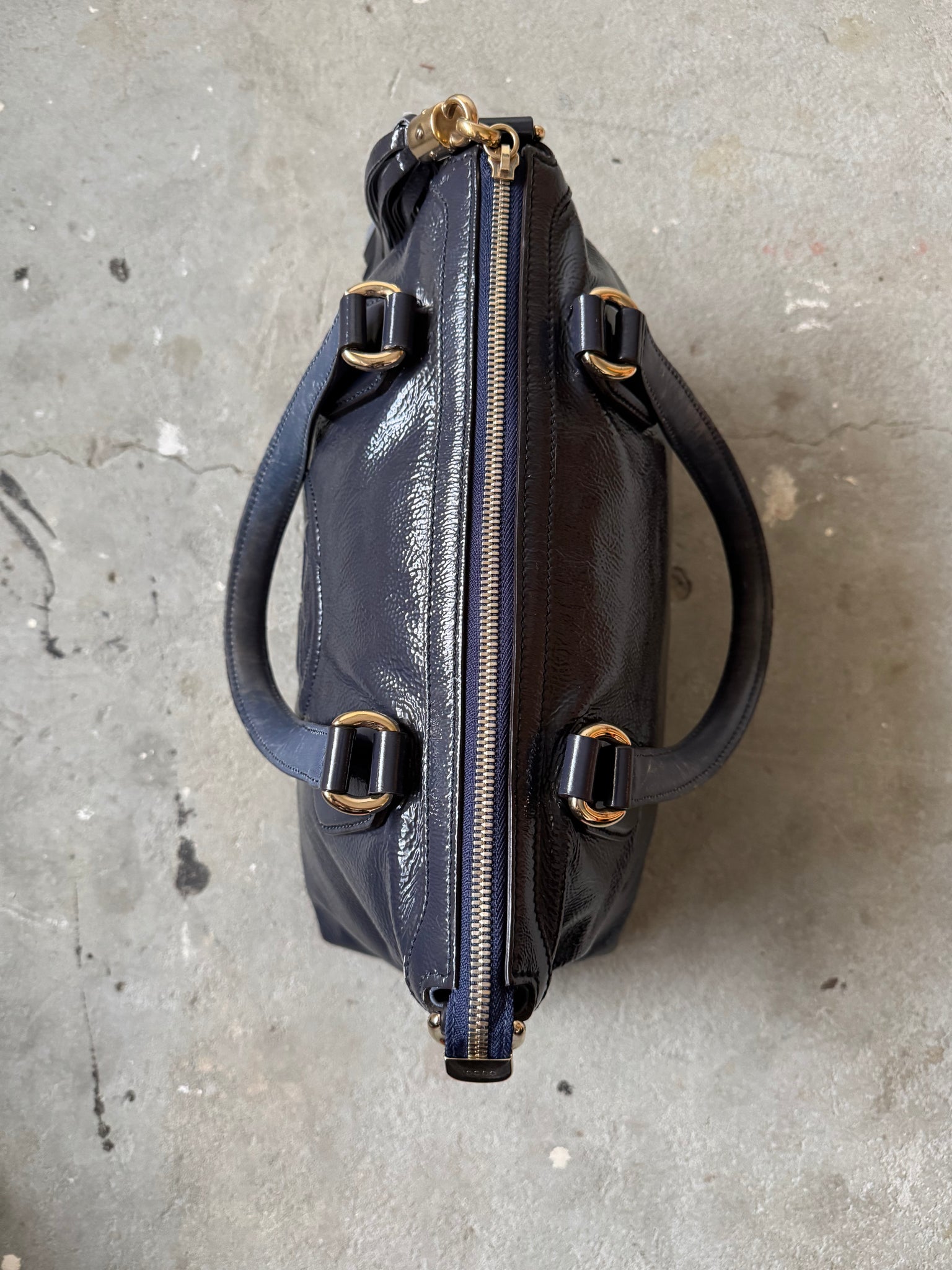 Gucci GG Soho Patent Shoulder Bag Navy Blue