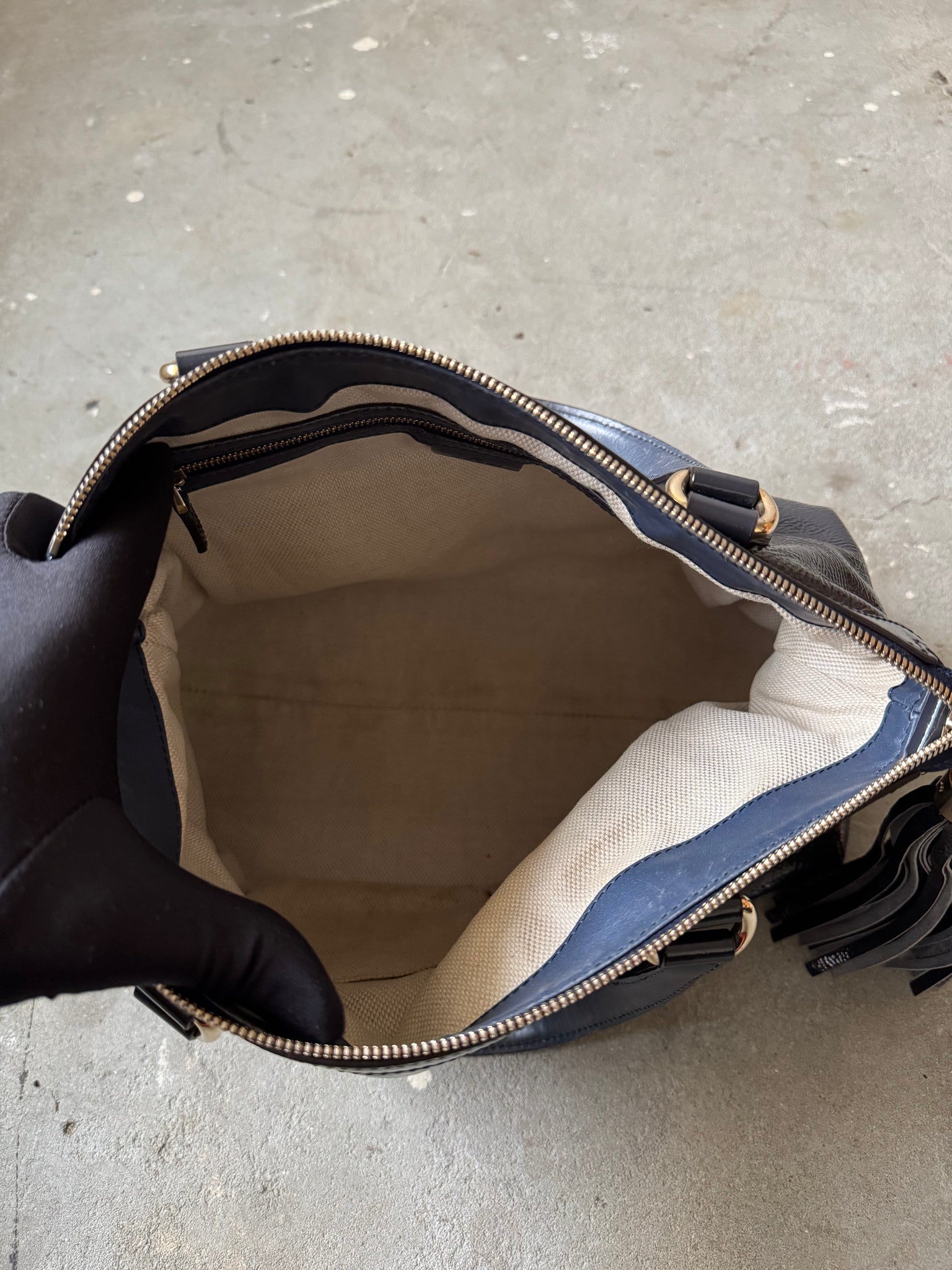 Gucci GG Soho Patent Shoulder Bag Navy Blue