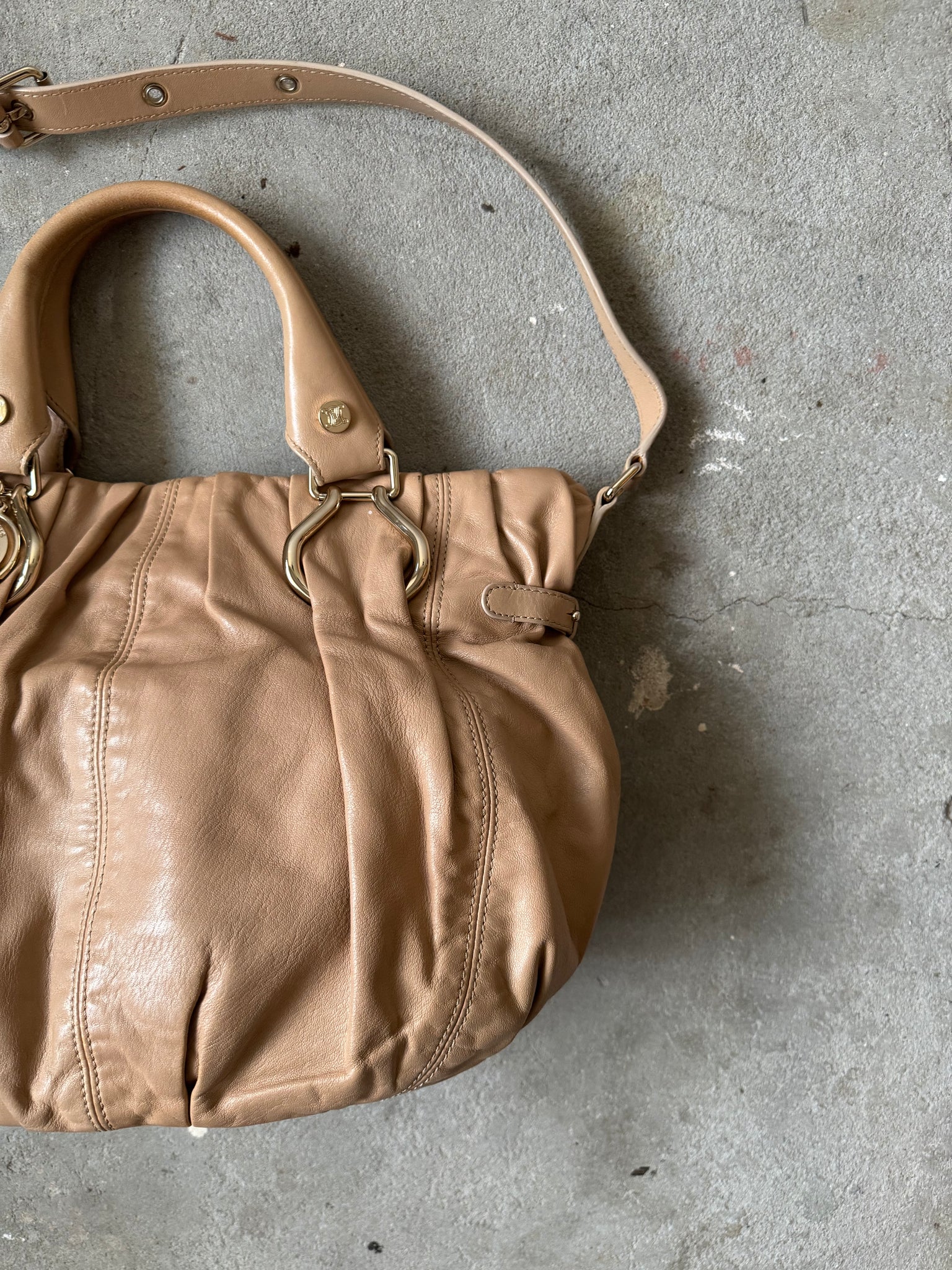 Celine 2Way Leather Shoulder Bag Brown