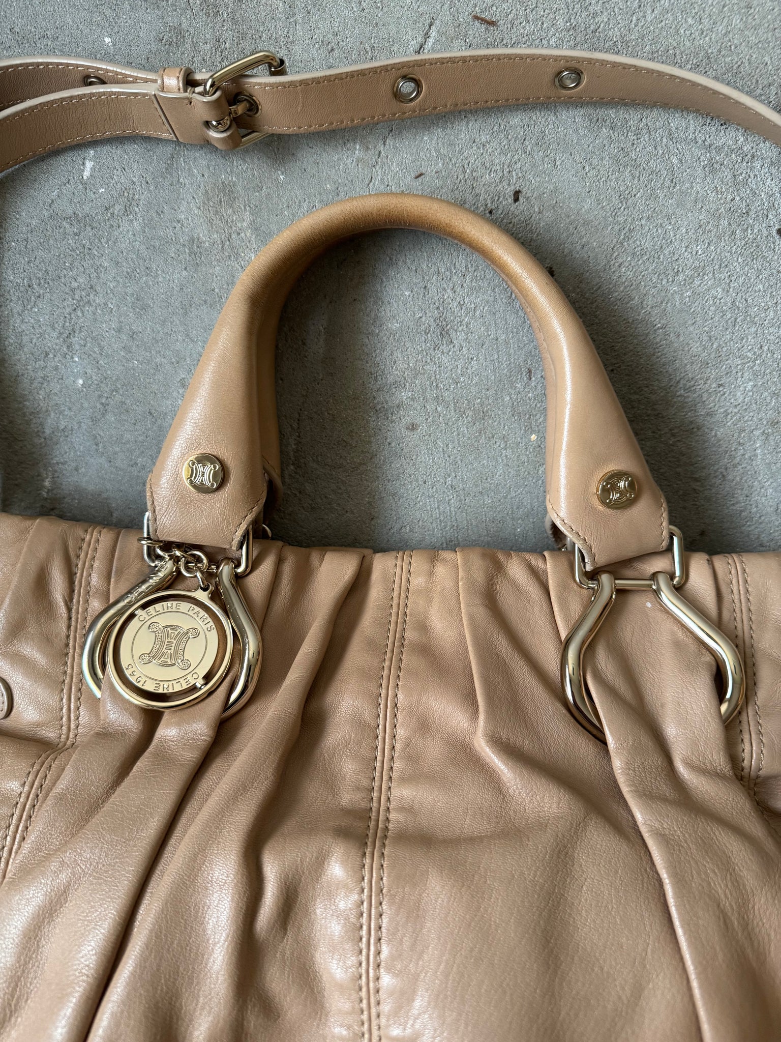 Celine 2Way Leather Shoulder Bag Brown