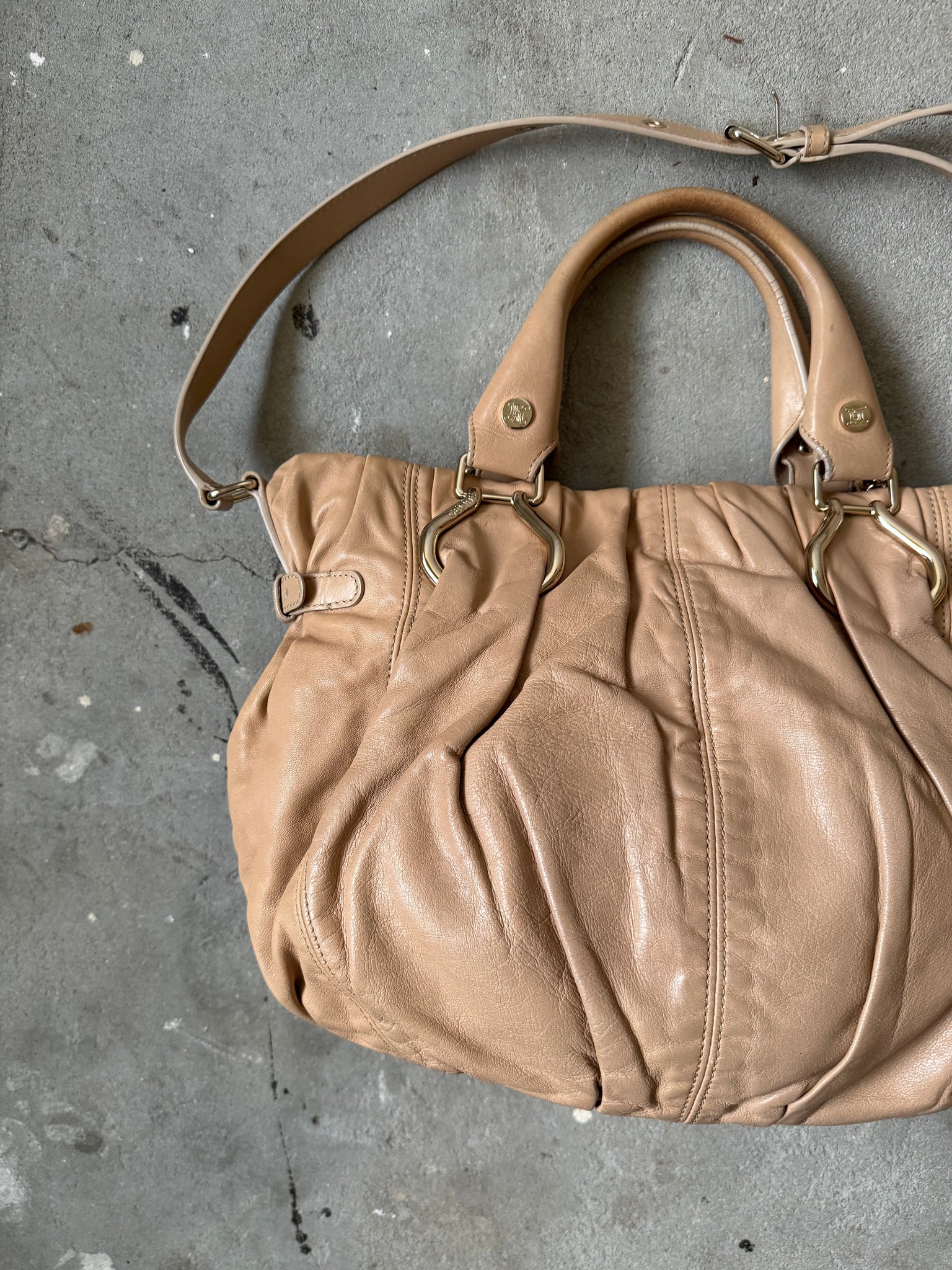 Celine 2Way Leather Shoulder Bag Brown